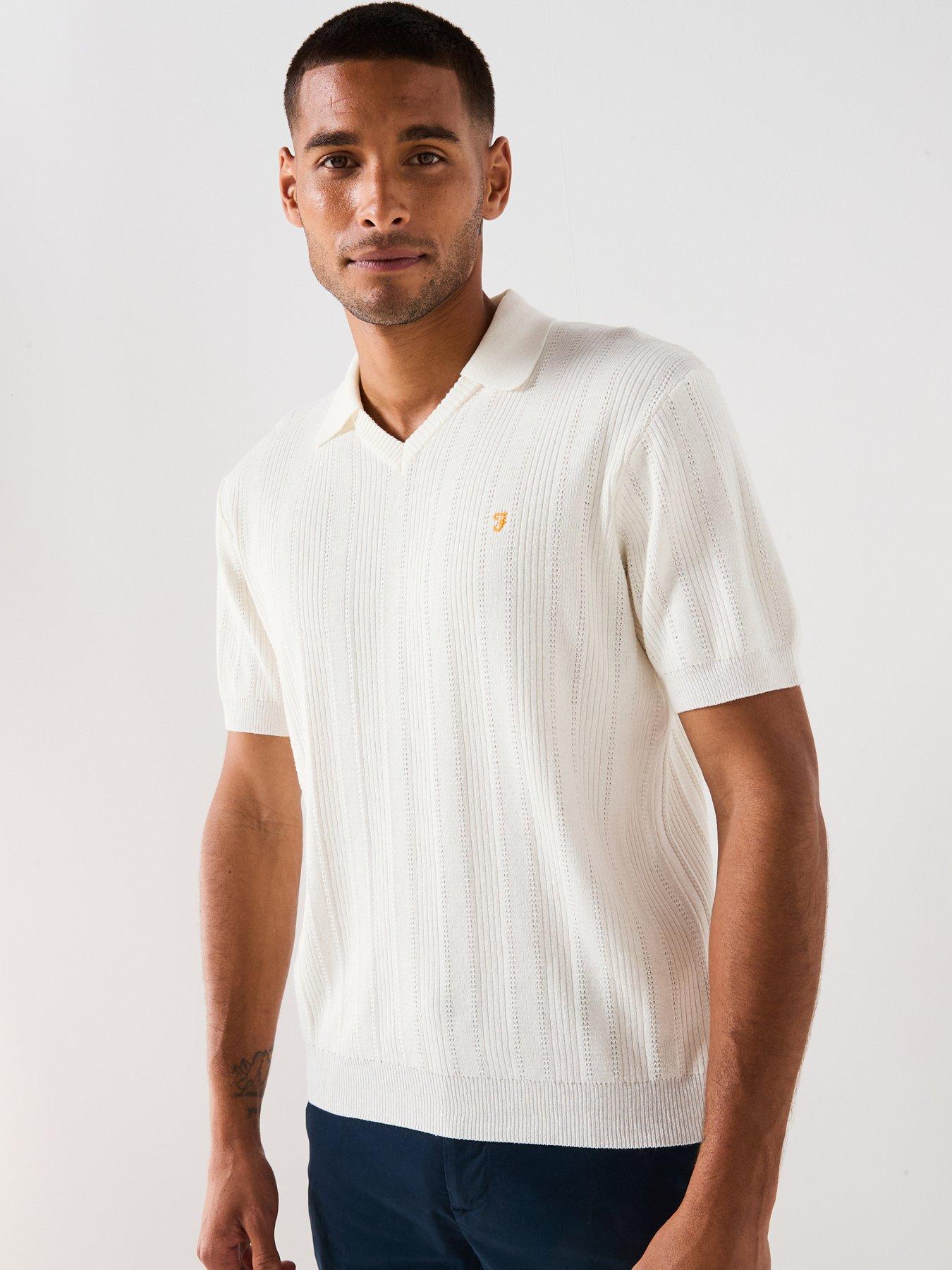 undefined Farah Woodford Knitted Open Polo Shirt- White