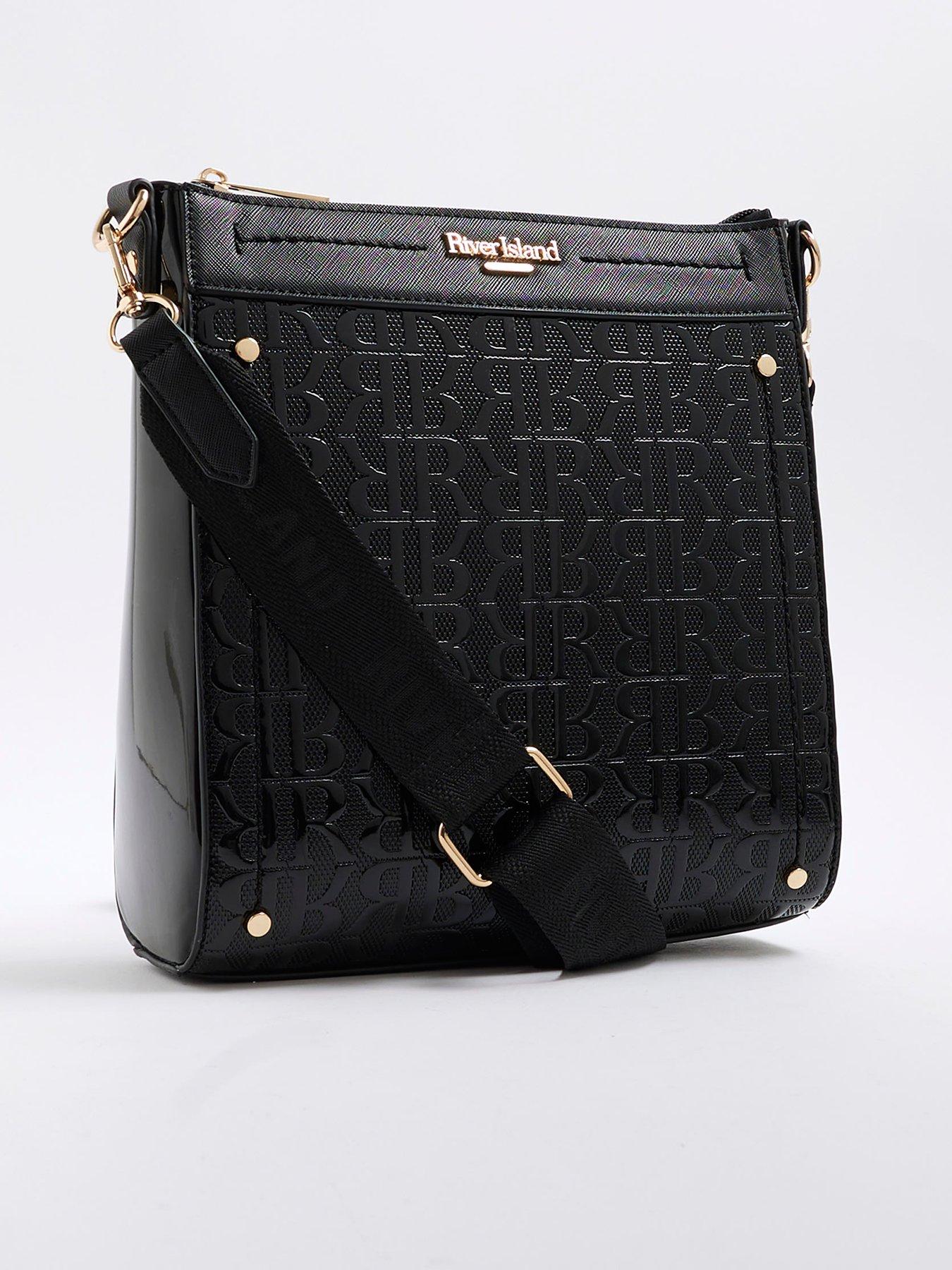Image 3 of 4 of River Island Patent Monogram Messenger - Black