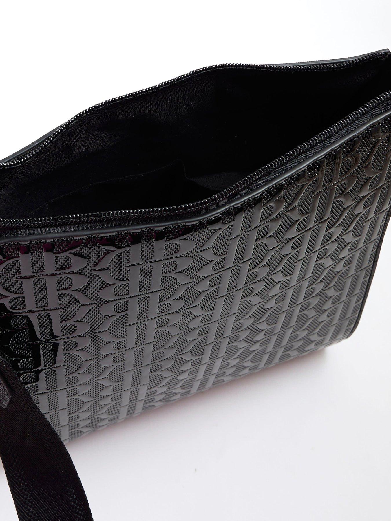 Image 4 of 4 of River Island Patent Monogram Messenger - Black
