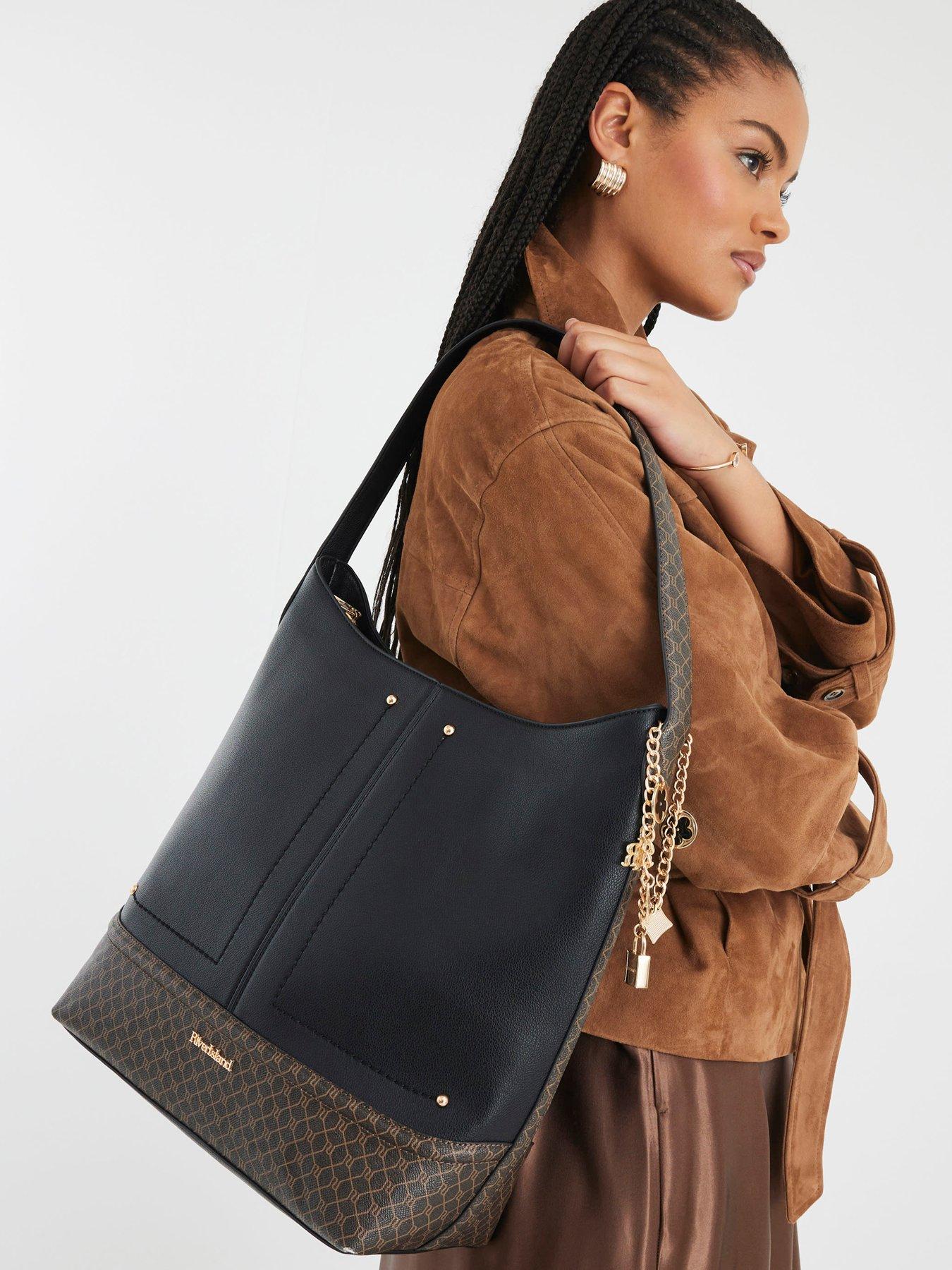 River Island Curve Top Charm Slouch Bag - Black