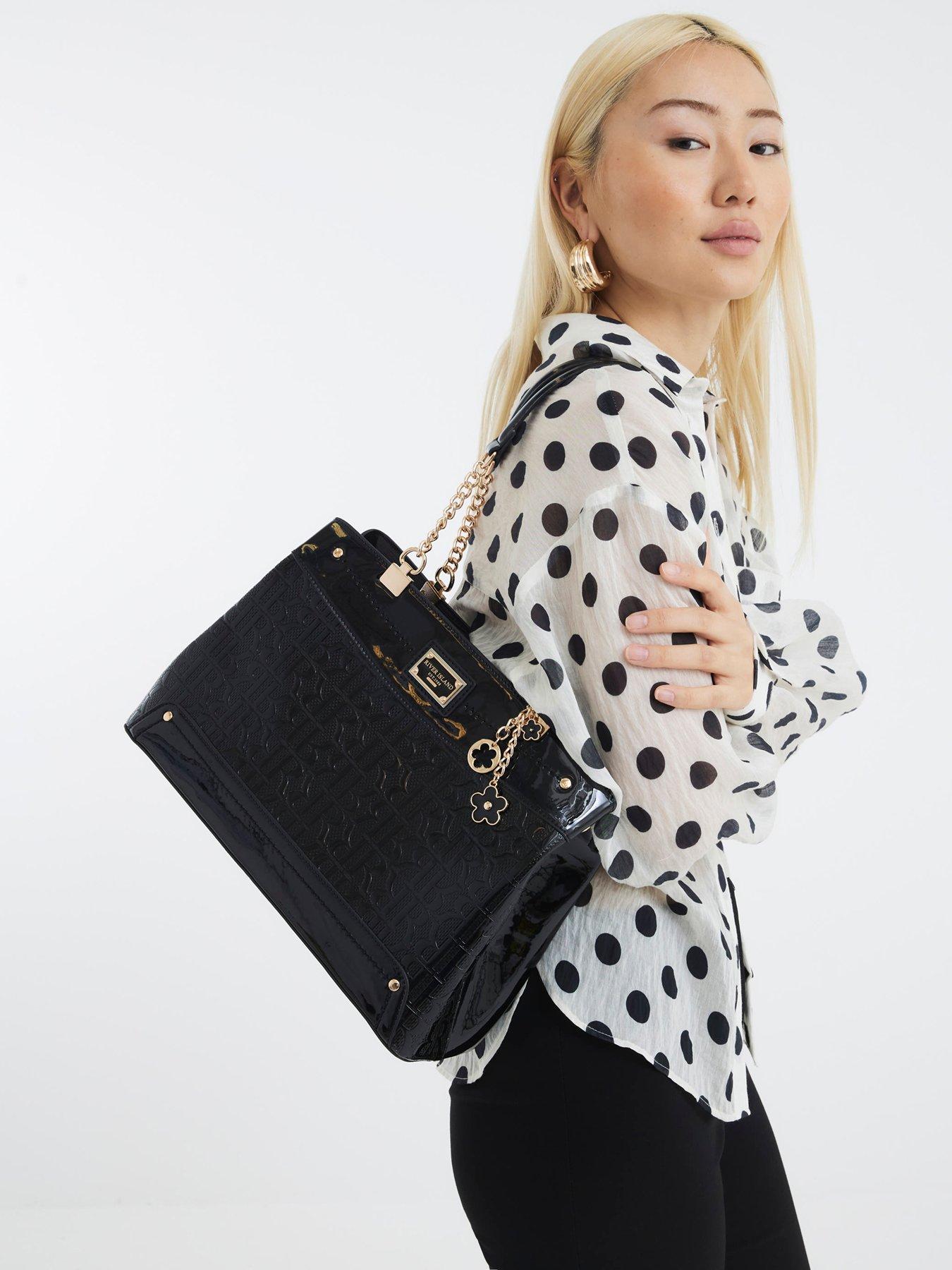 undefined Chain Embossed Tote Bag - Black