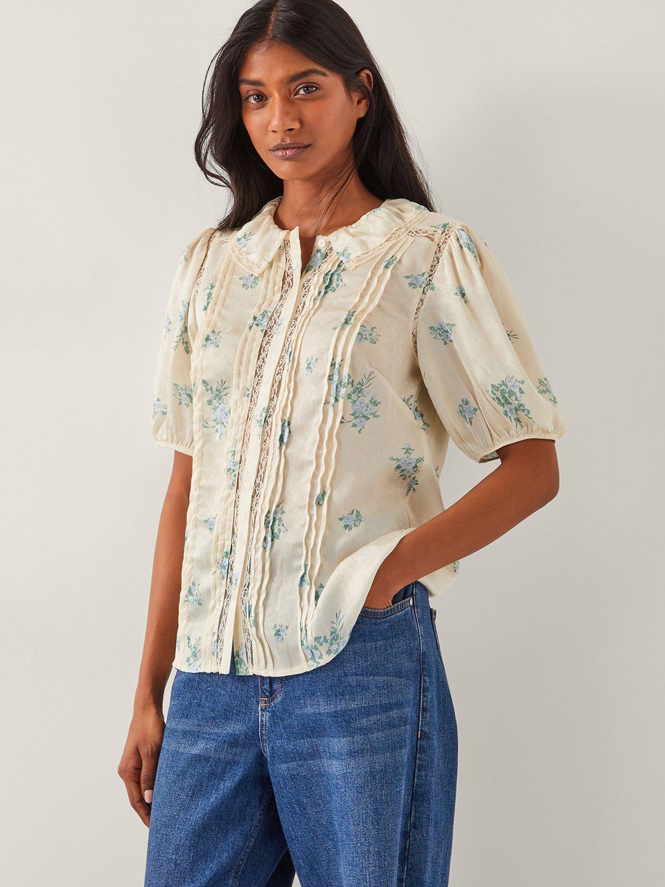 Image 1 of 5 of Monsoon Sorcha Floral Shirt - Ivory - Cream