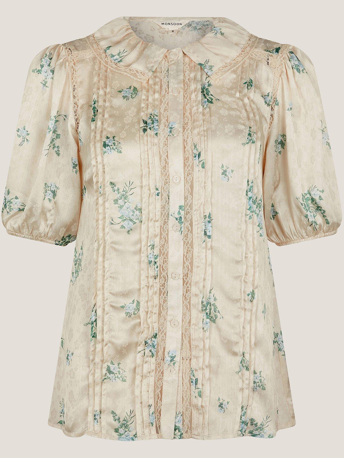 Image 3 of 5 of Monsoon Sorcha Floral Shirt - Ivory - Cream