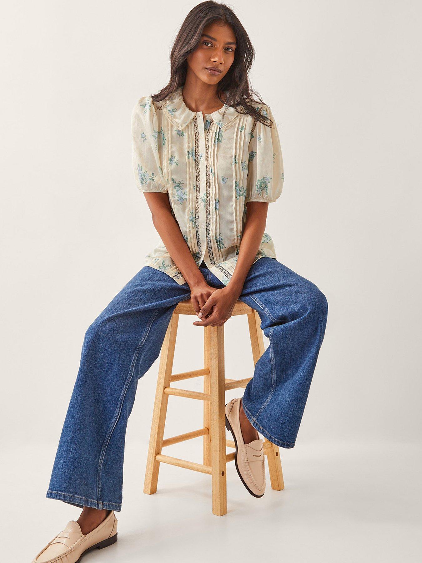 Image 4 of 5 of Monsoon Sorcha Floral Shirt - Ivory - Cream