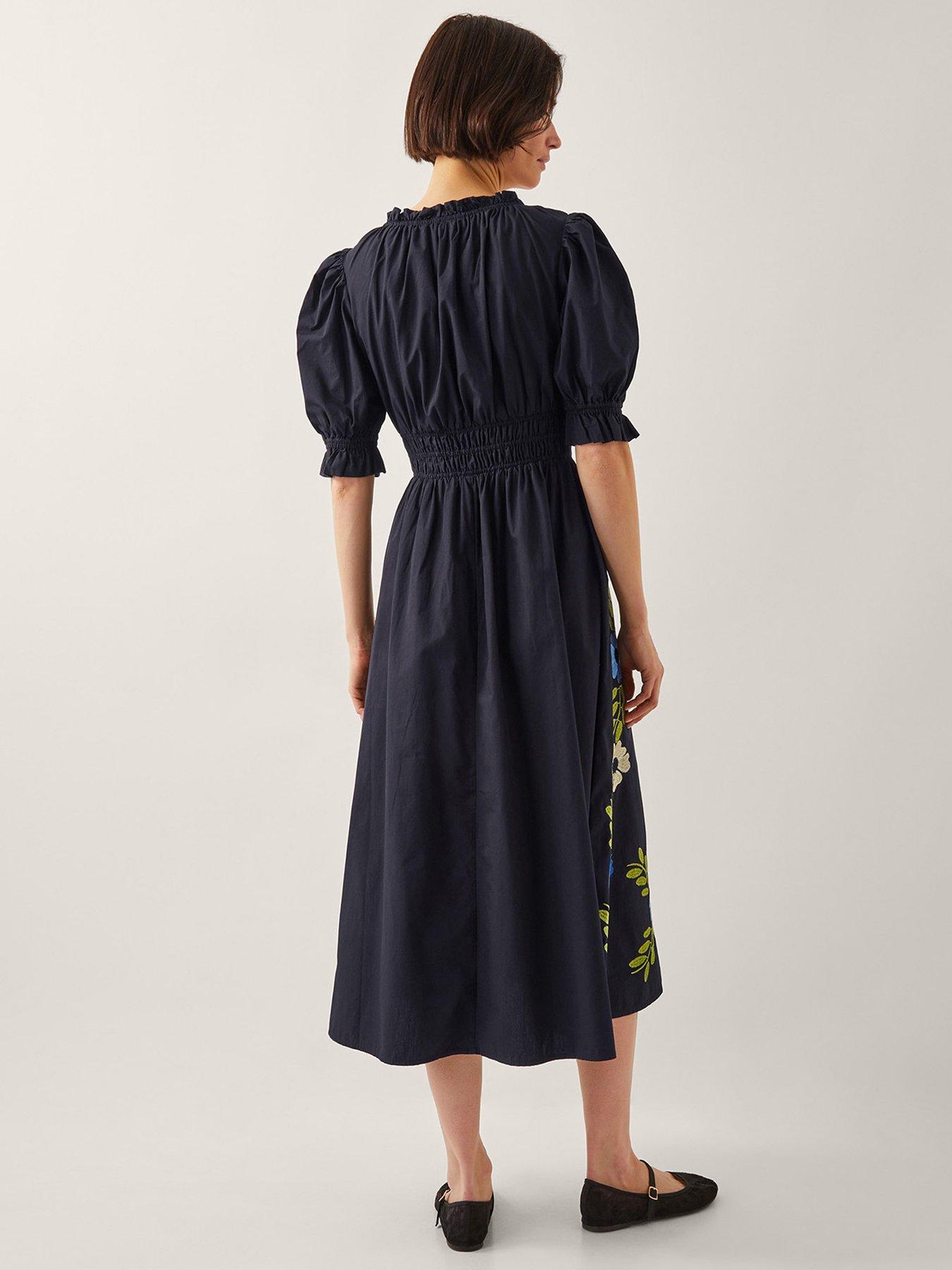 Image 2 of 4 of Monsoon Shona Embroided Dress - Black