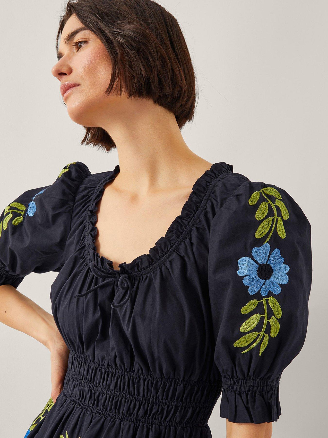Image 4 of 4 of Monsoon Shona Embroided Dress - Black