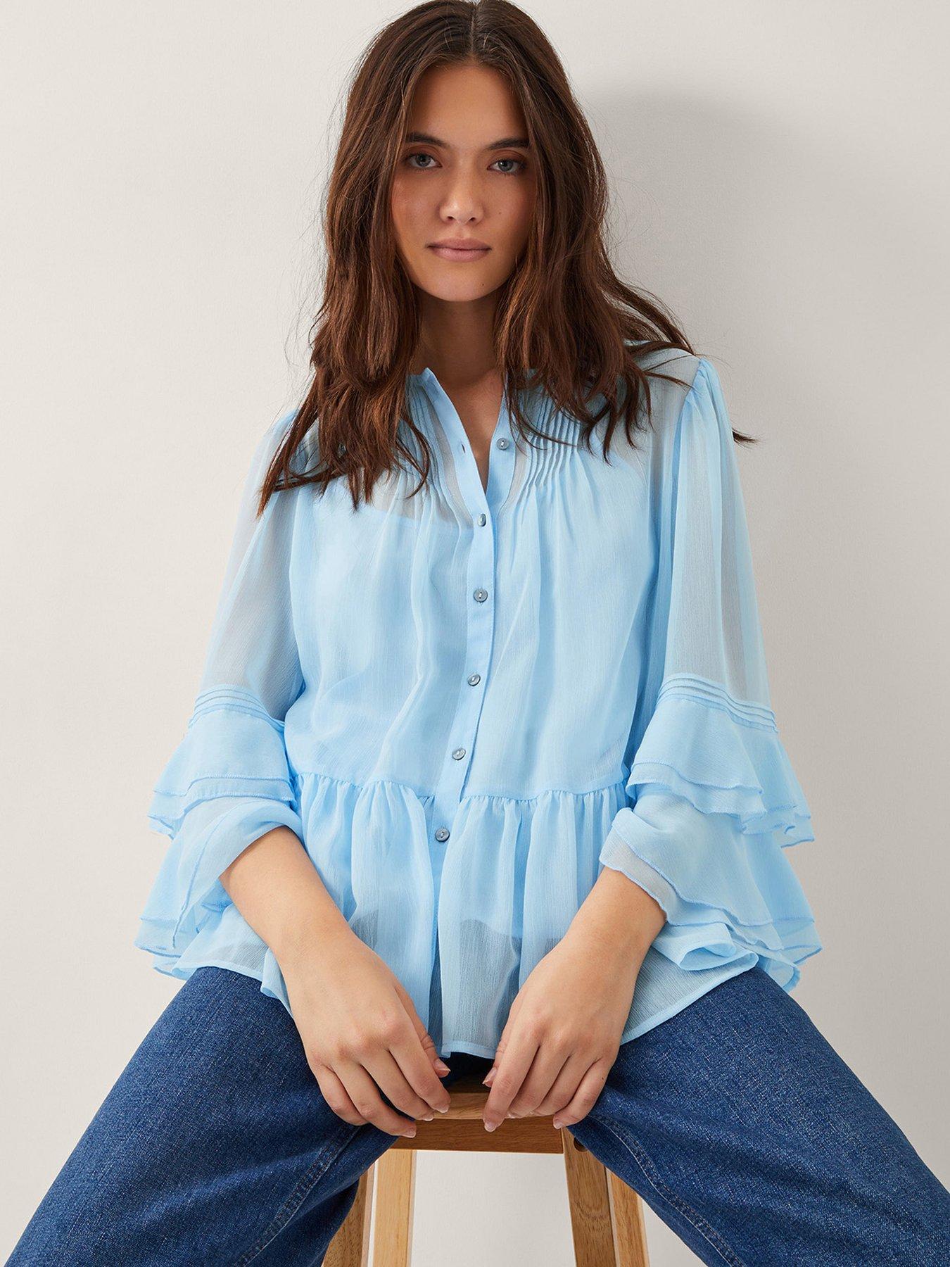 Image 1 of 4 of Monsoon Anais Frill Blouse - Blue