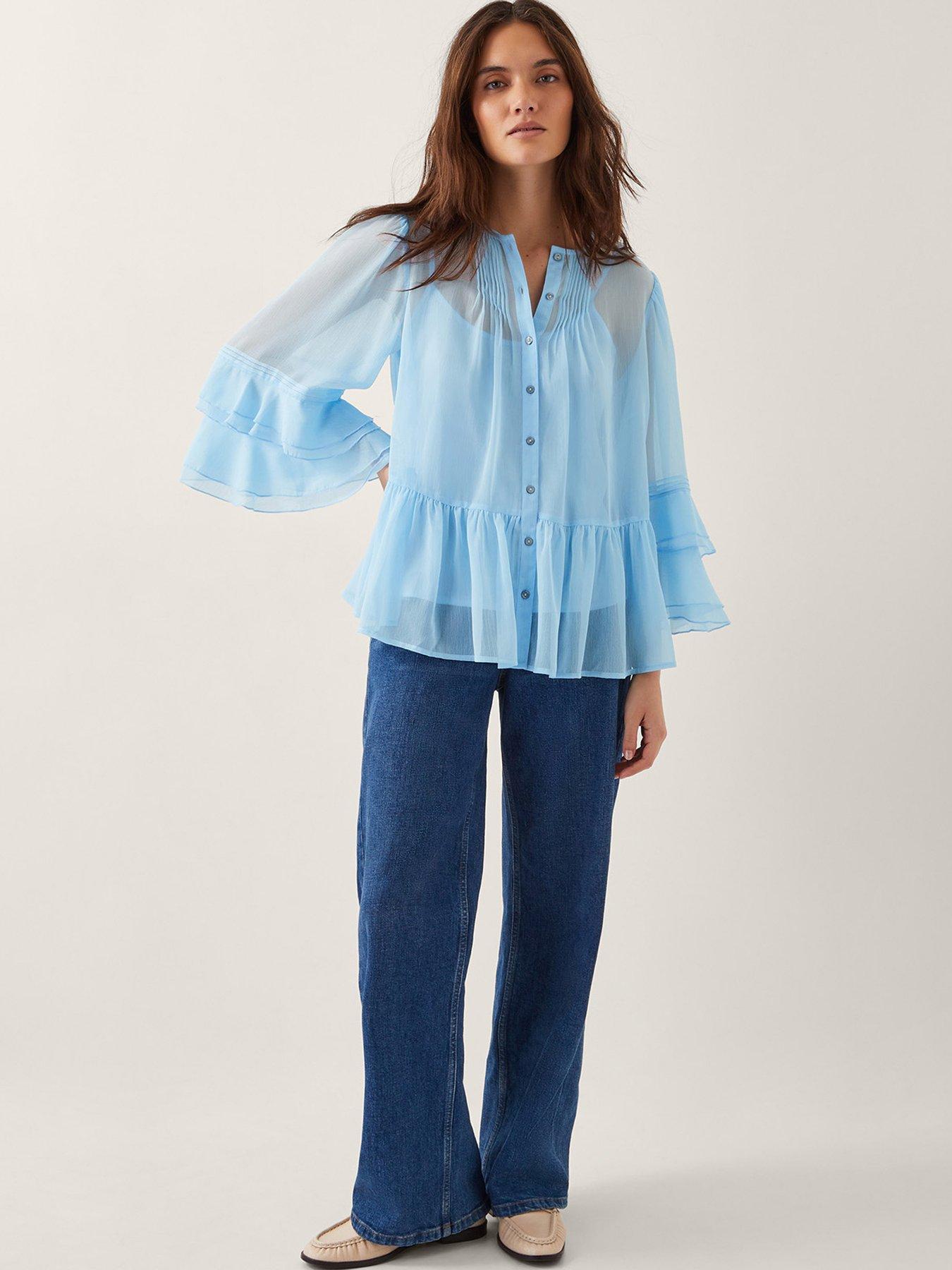 Image 3 of 4 of Monsoon Anais Frill Blouse - Blue