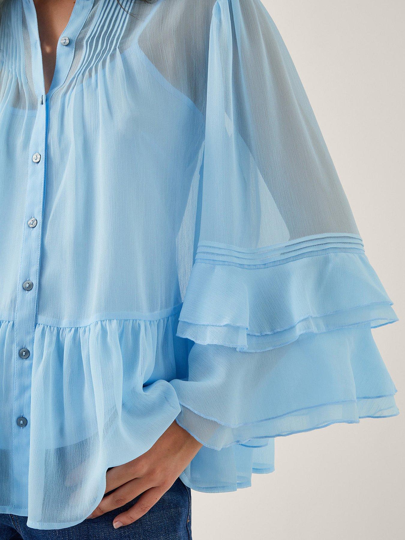 Image 4 of 4 of Monsoon Anais Frill Blouse - Blue