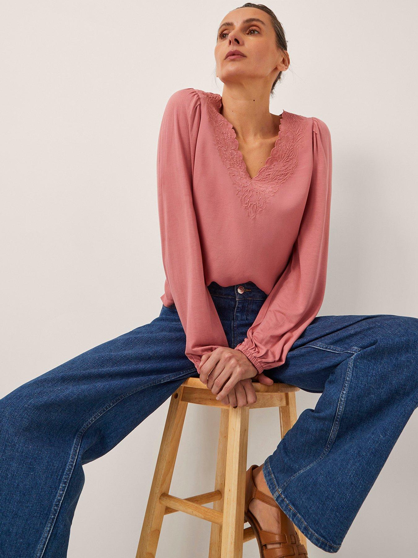 undefined Lisa Lace Detail Top - Pink