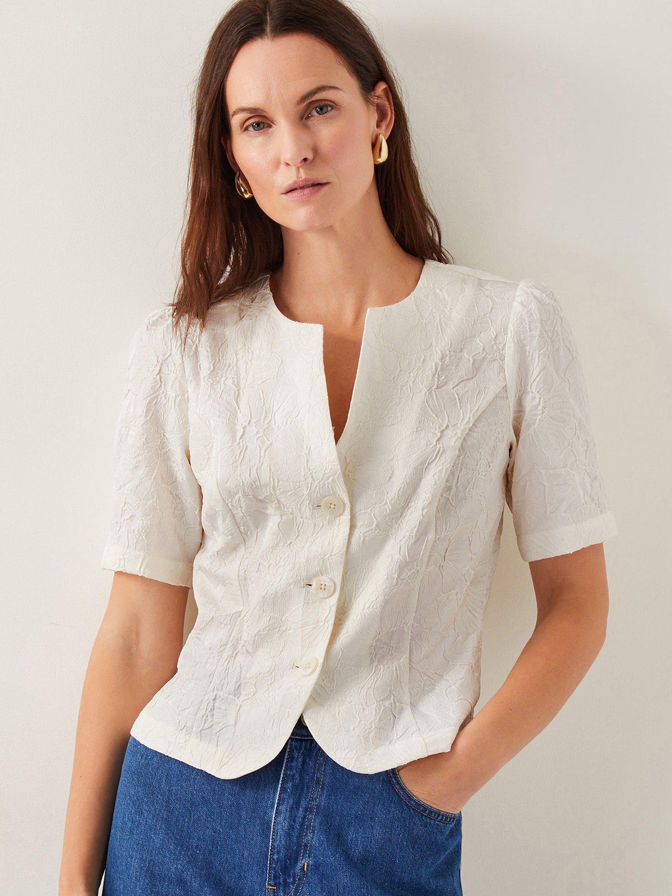 undefined Eliza Jacquard Top - Ivory