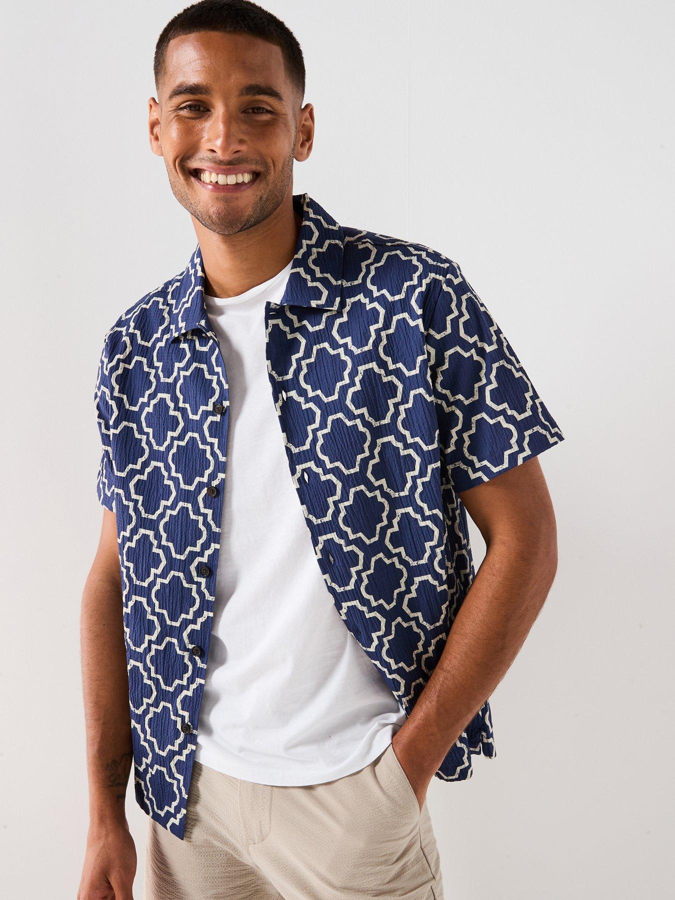undefined Farah Astral Print Relaxed Short Sleeve Shirt- Blue