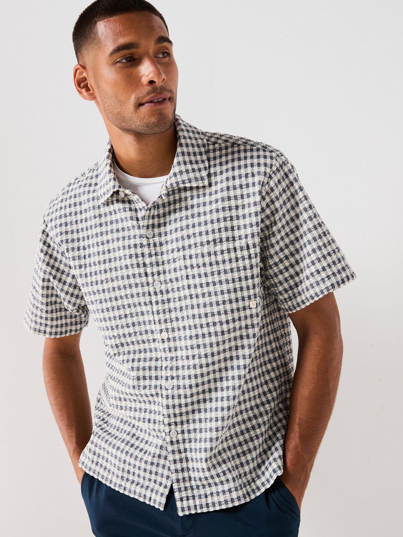 undefined Farah Kegan Gingham Boxy Short Sleeve Shirt- Navy