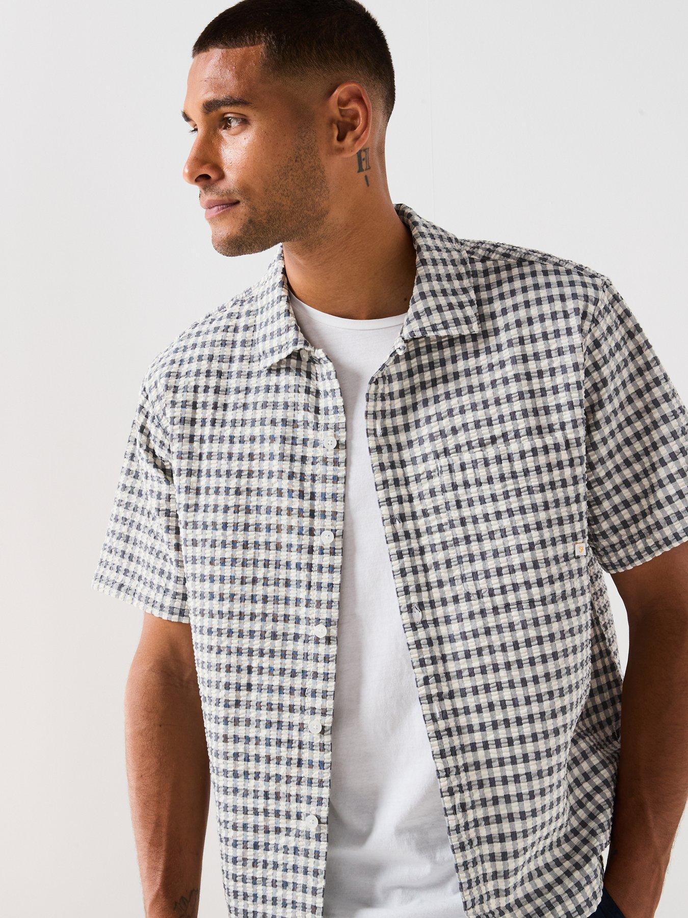 Image 4 of 5 of Farah Kegan Gingham Boxy Short Sleeve Shirt- Navy