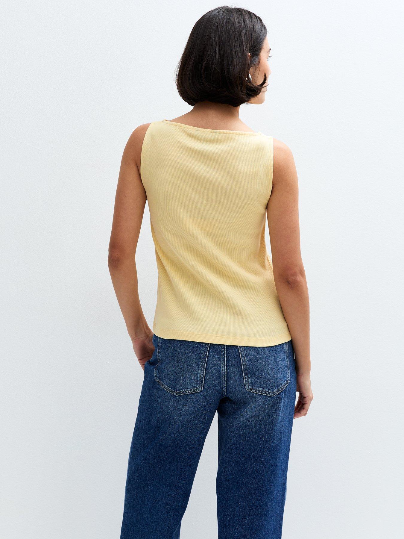 Image 2 of 5 of New Look Light Yellow Rib Button Through Tank Top