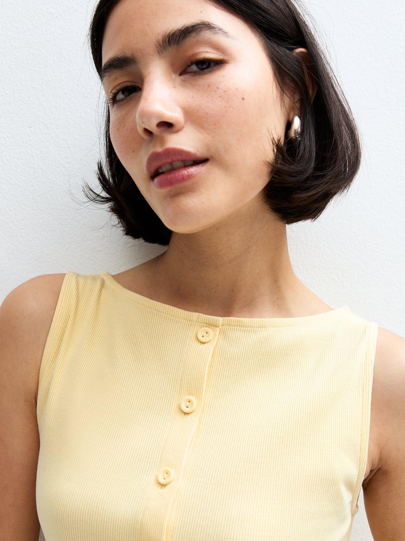 Image 4 of 5 of New Look Light Yellow Rib Button Through Tank Top