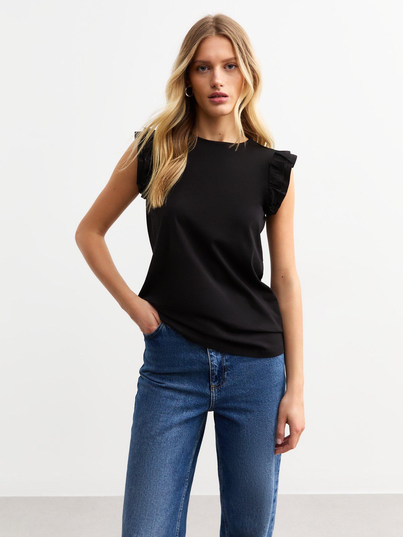 undefined Black Frill Trim Sleeveless Vest