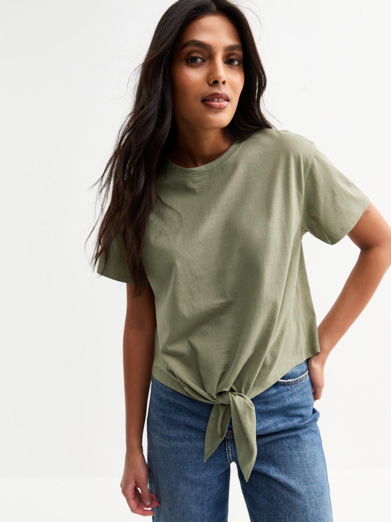 undefined Tie Front T-Shirt - Olive Green