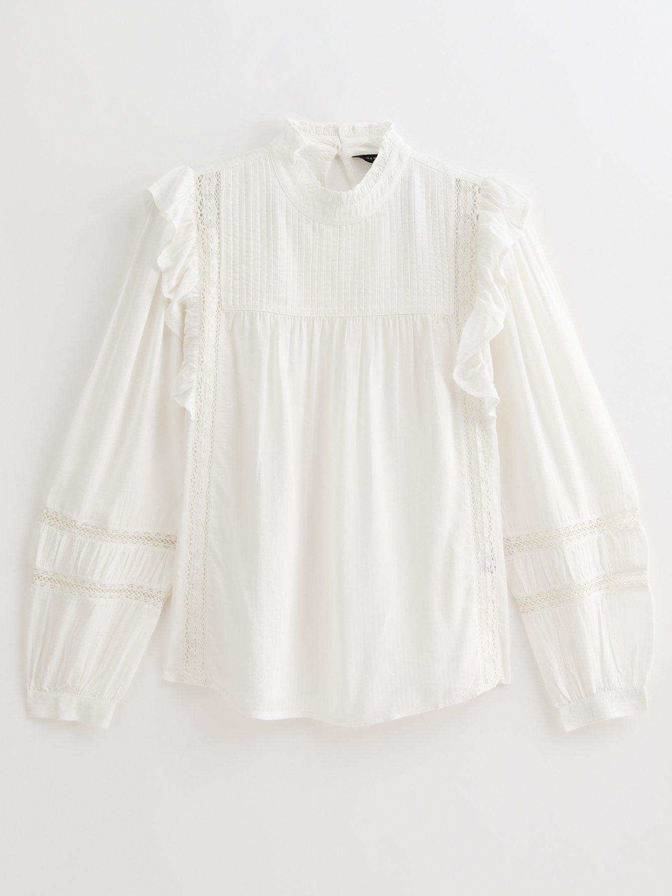 undefined Frilly Trimmed Lace Insert Blouse - White