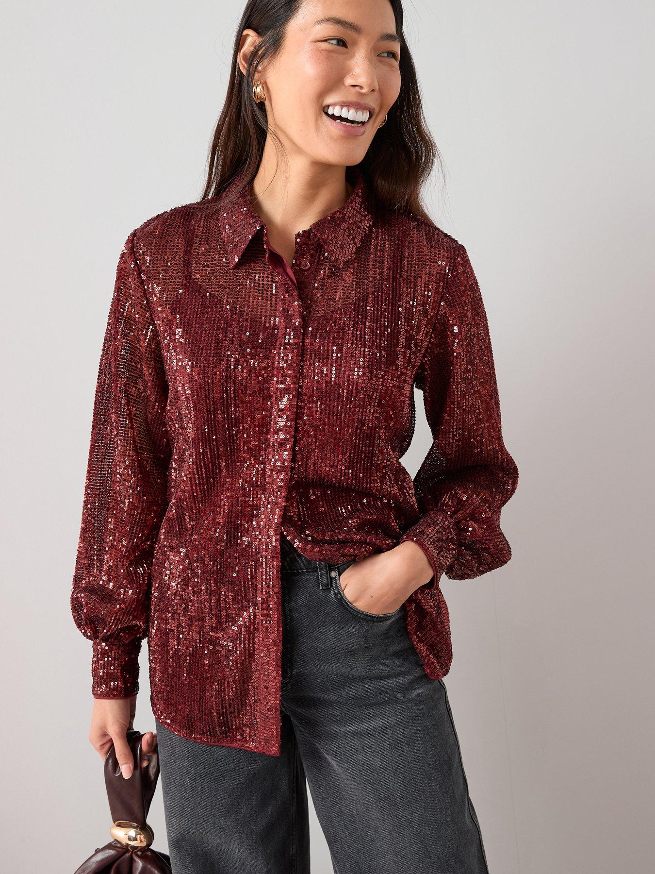 The Very Collection Sequin Longline Shirt - Red