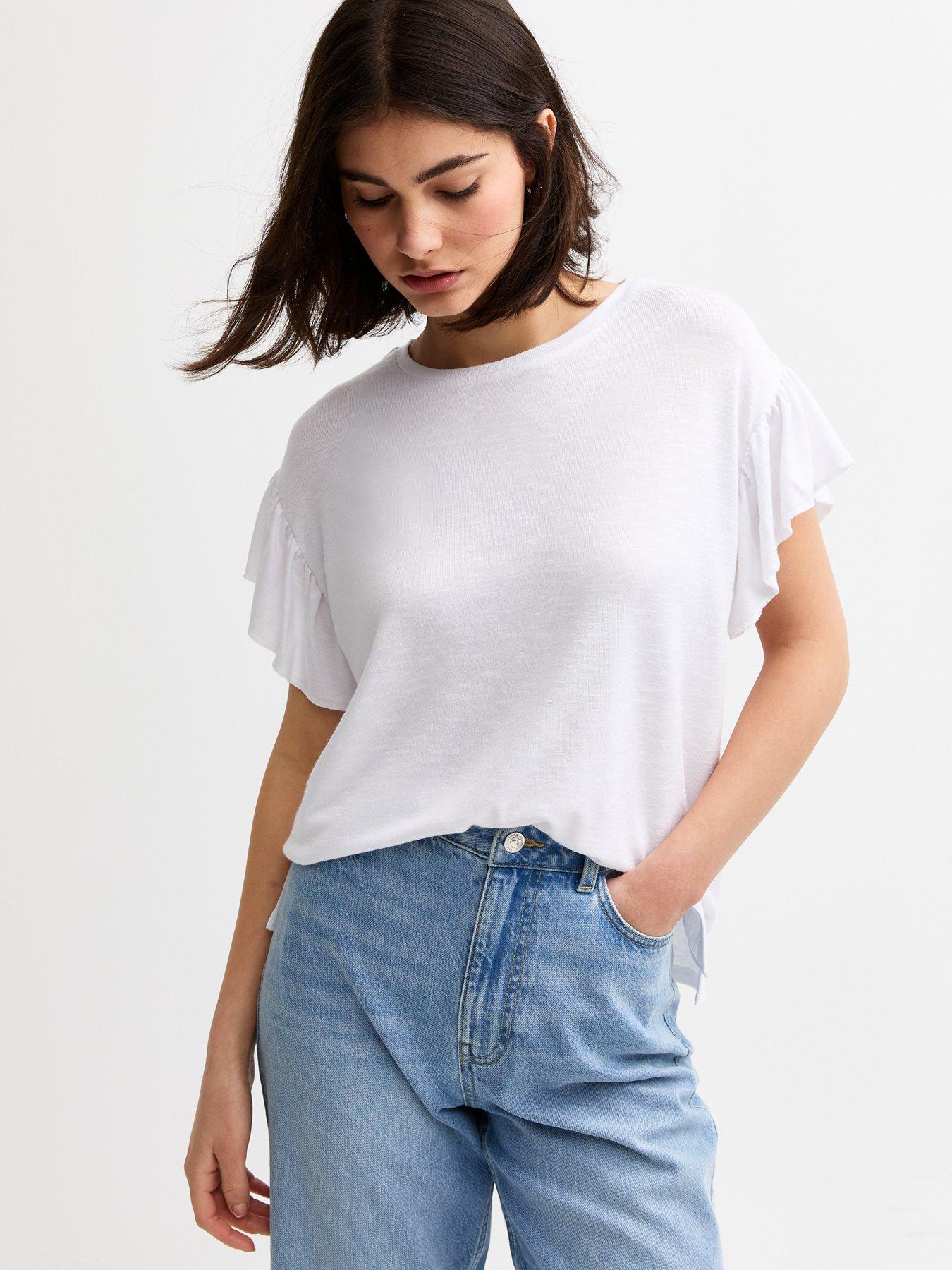 undefined White Textured Frilly Trim Top