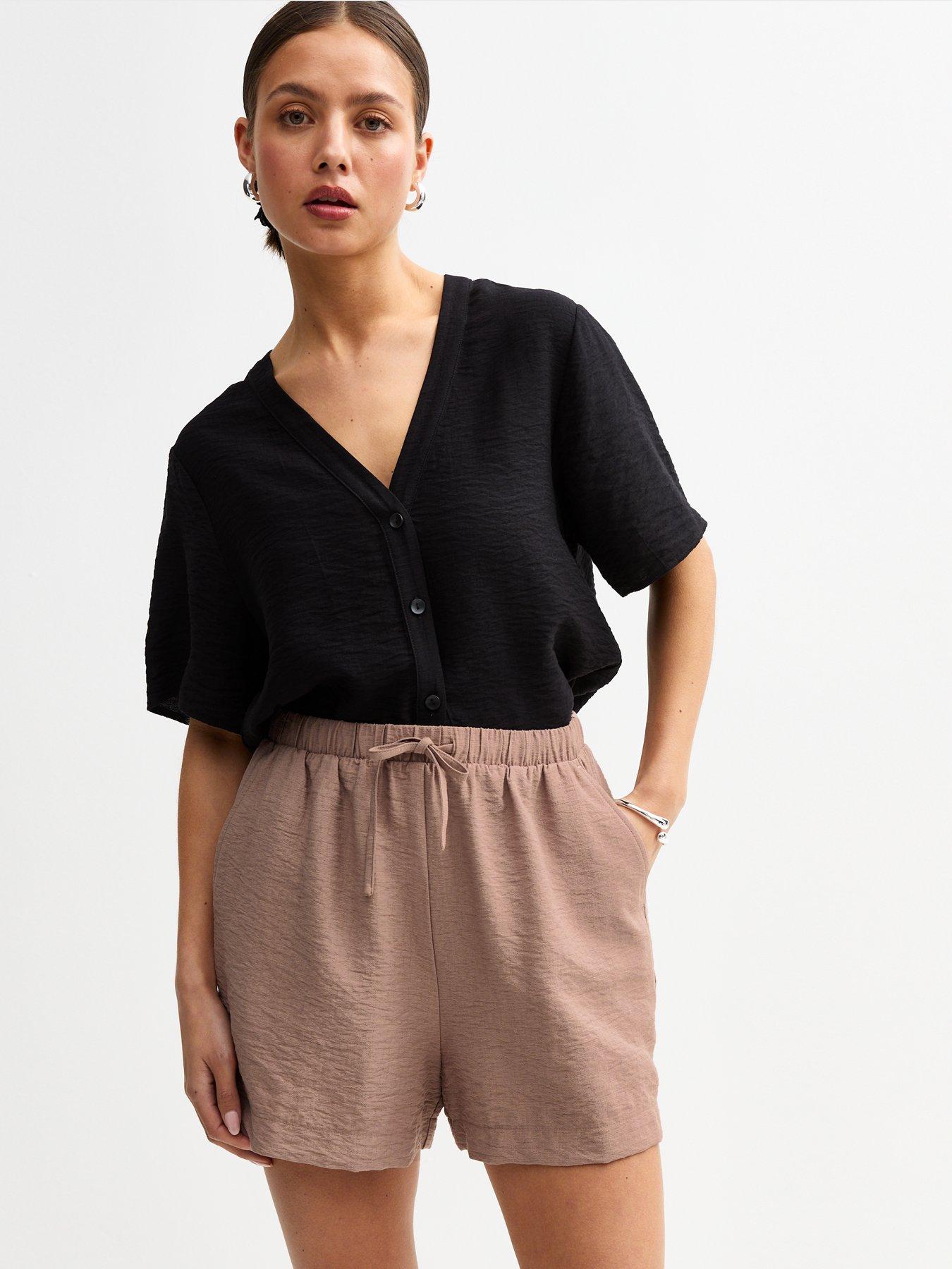 undefined Mink Crinkle Texture Relaxed Shorts - Brown