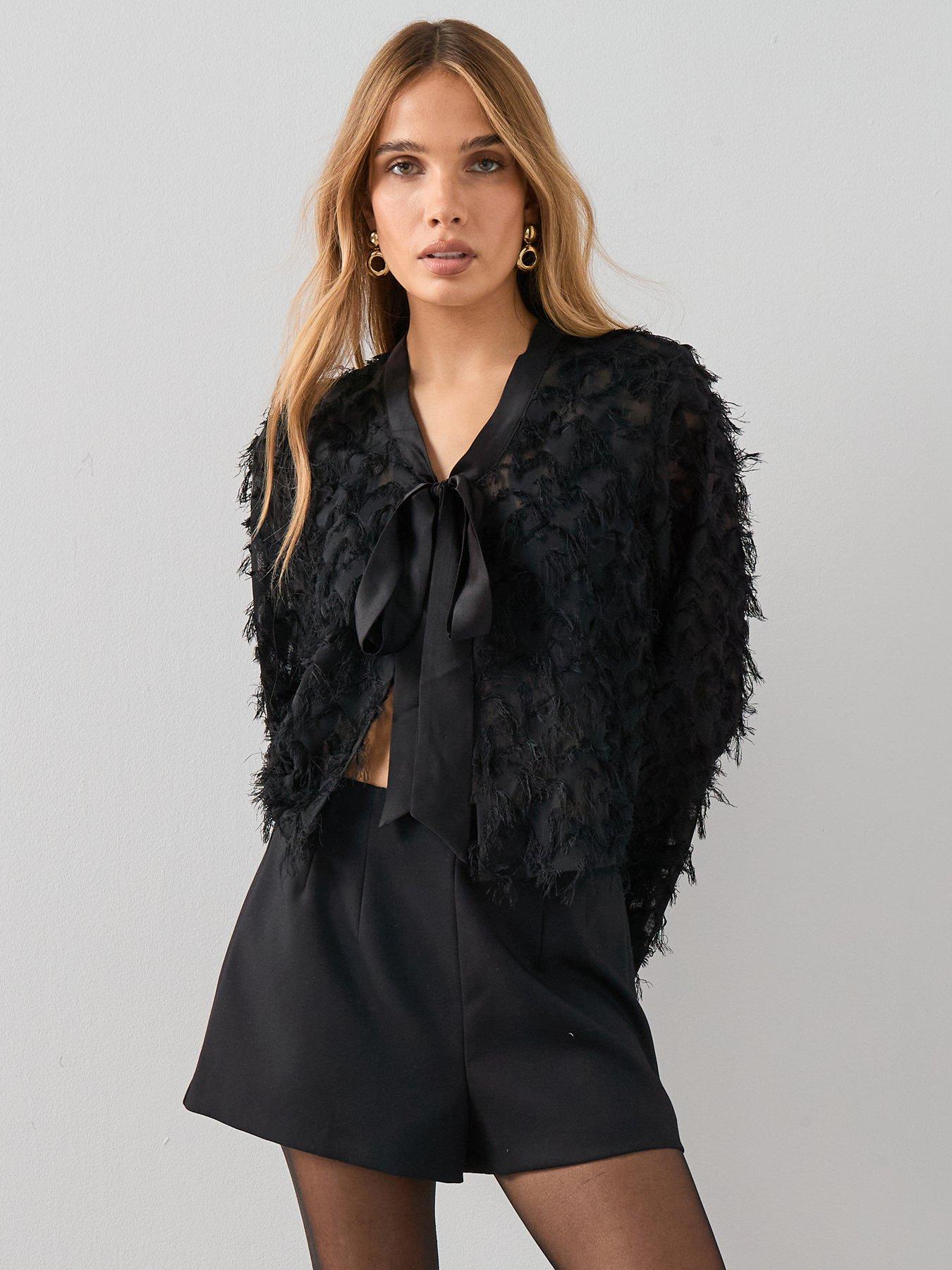 Image 1 of 7 of The Very Collection Textured Tie-front Detail Jacket - Black