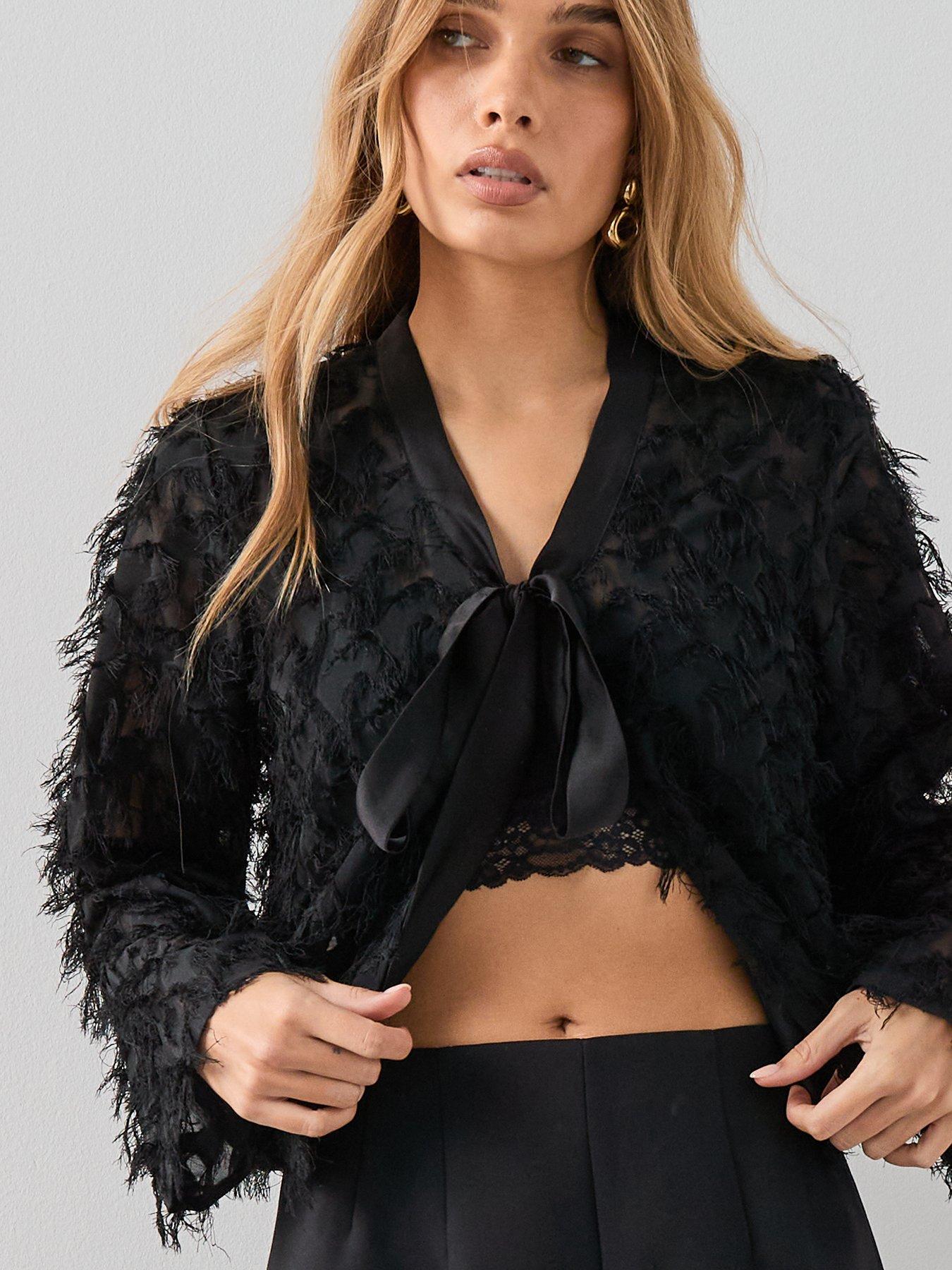 Image 5 of 7 of The Very Collection Textured Tie-front Detail Jacket - Black