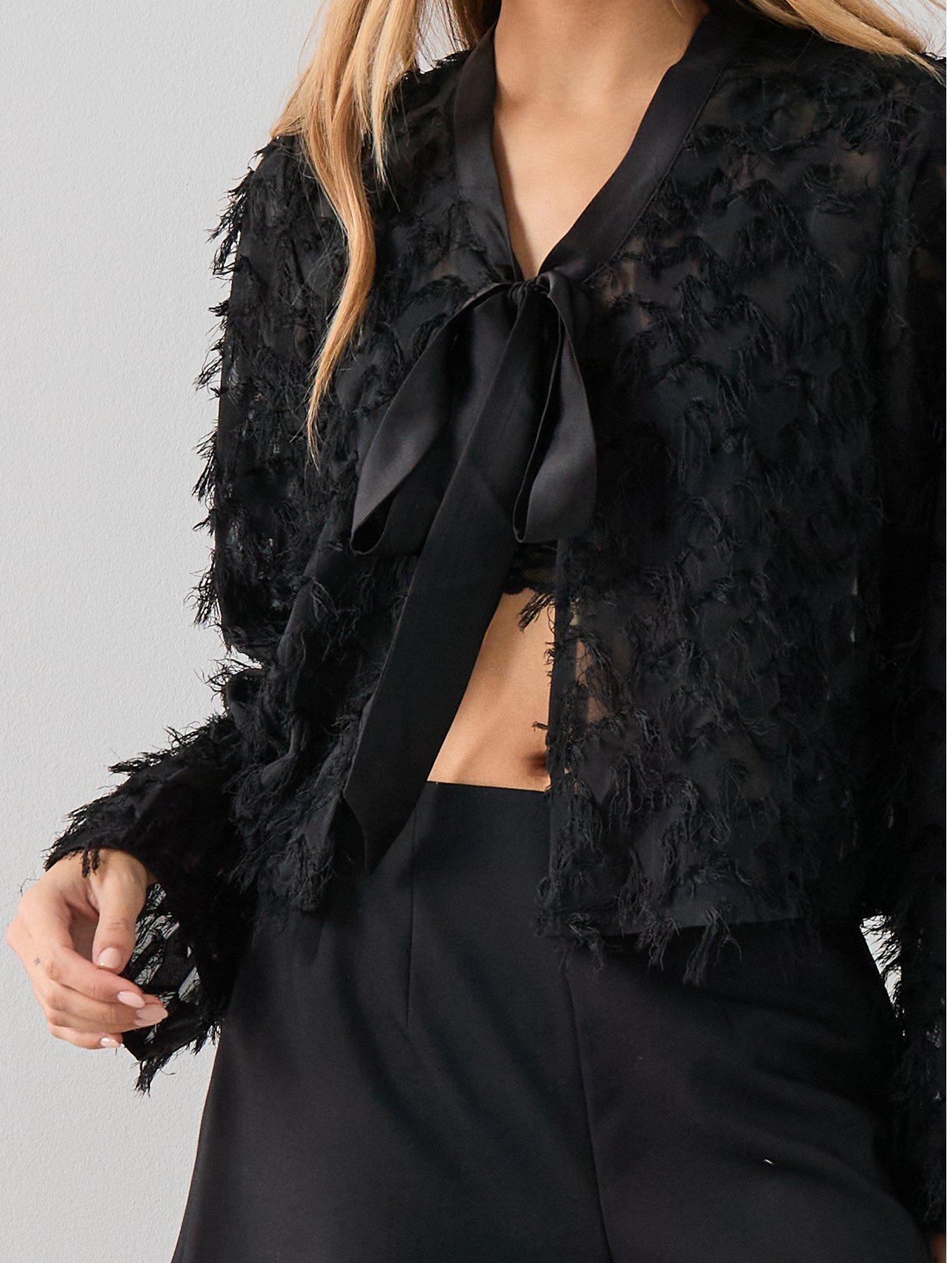 Image 6 of 7 of The Very Collection Textured Tie-front Detail Jacket - Black