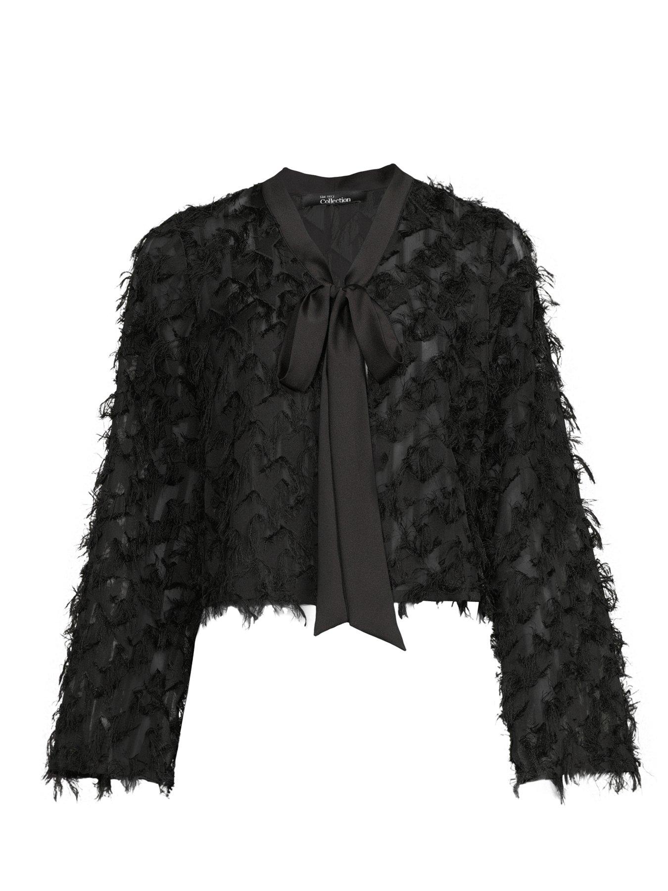 Image 7 of 7 of The Very Collection Textured Tie-front Detail Jacket - Black