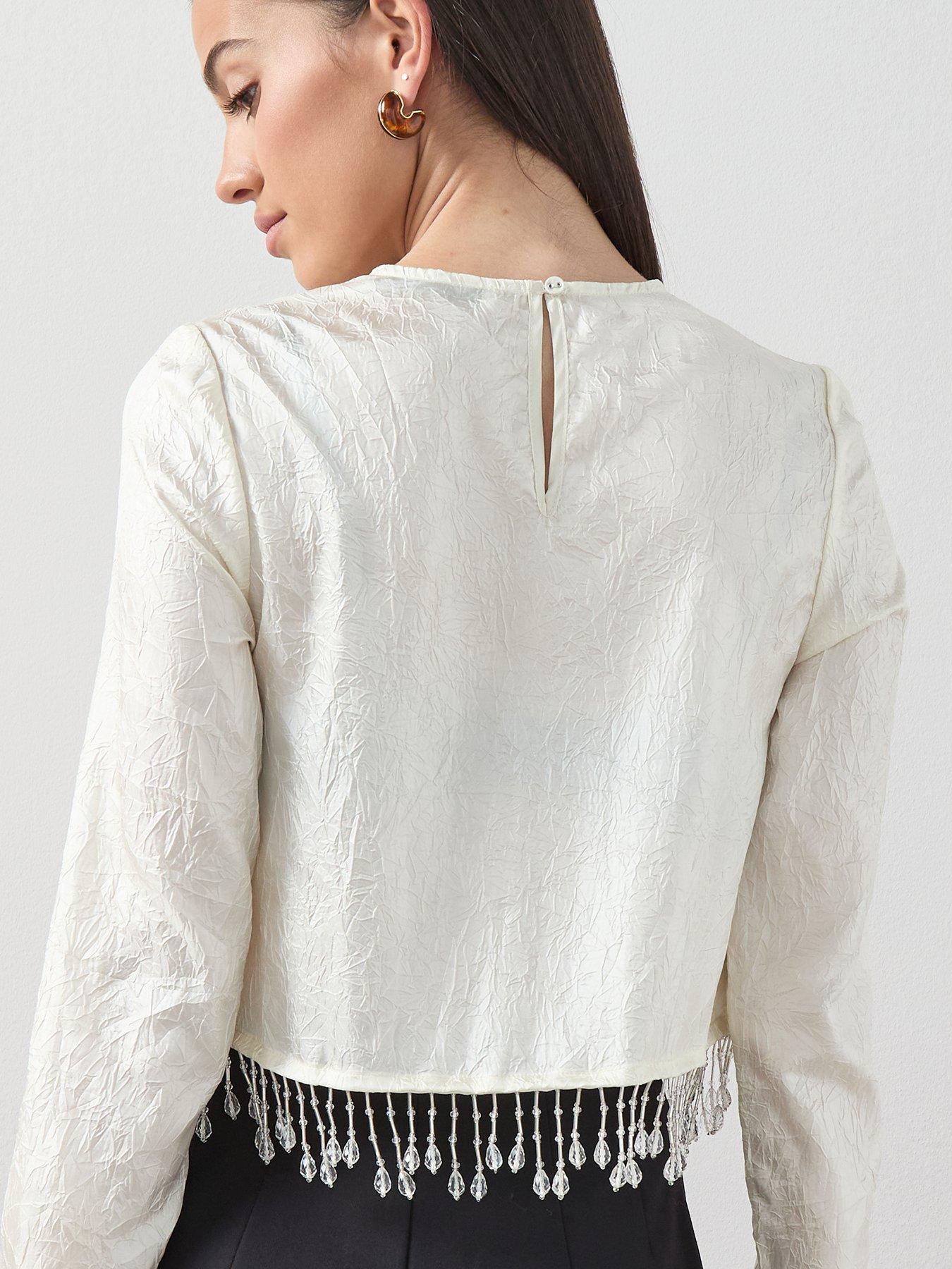 The Very Collection Embellished Trim Crease Effect Top - Cream | Very
