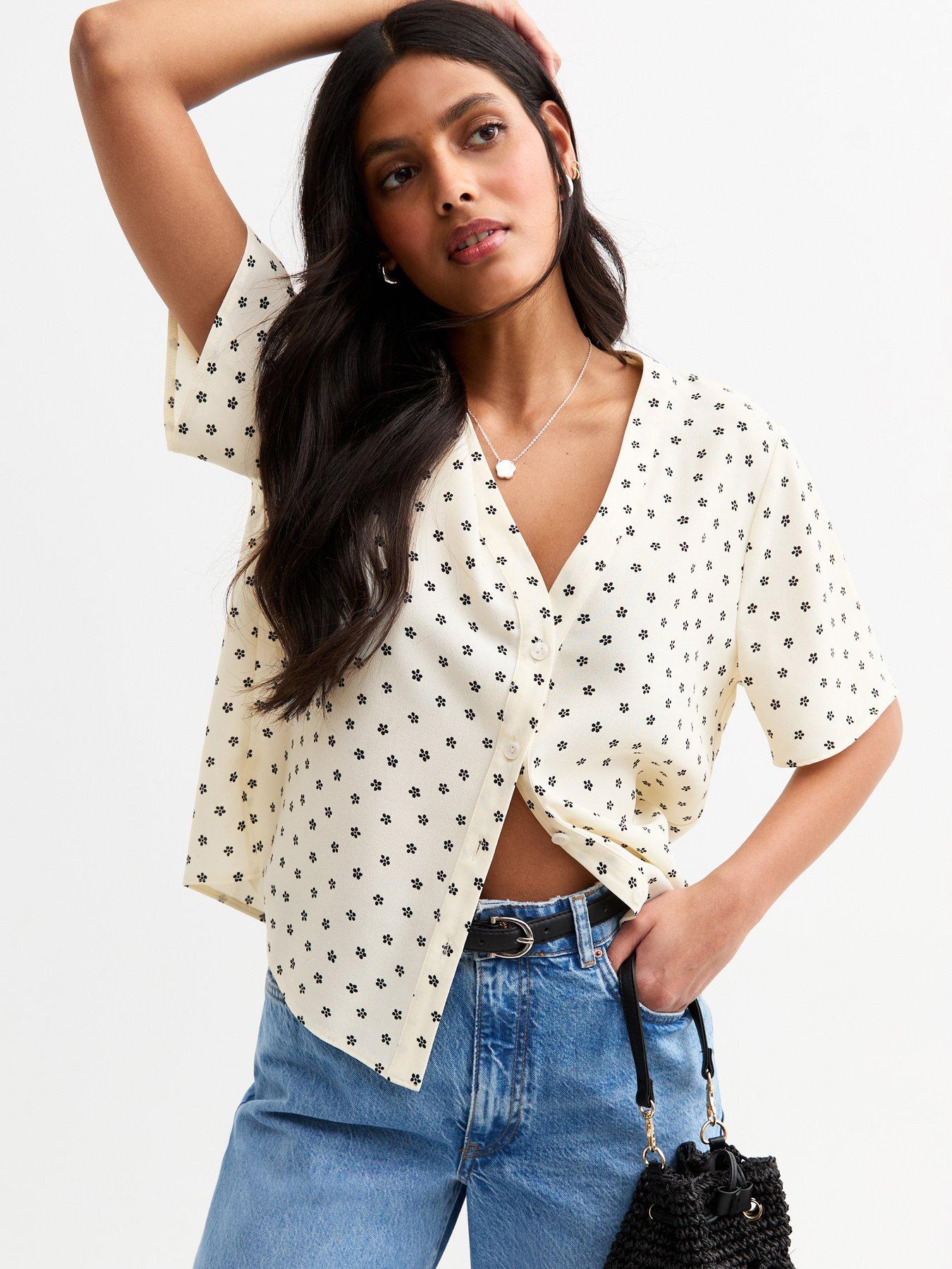 undefined Off White Daisy Print Button Up Top - Cream
