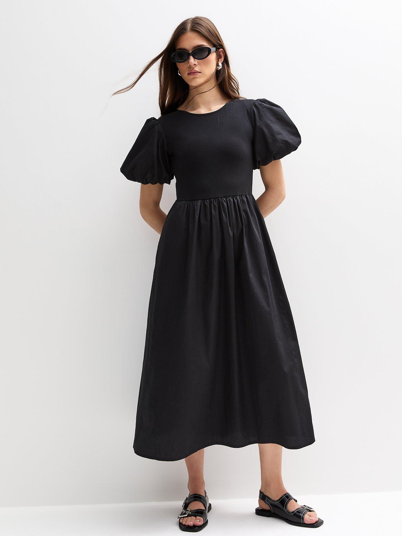 undefined Contrast Skirt Midi Dress - Black