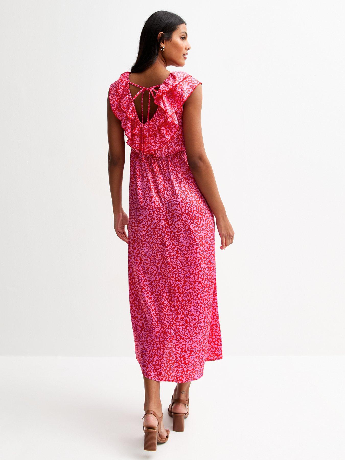 Image 2 of 4 of New Look Pink Floral Print Satin Midi Dress