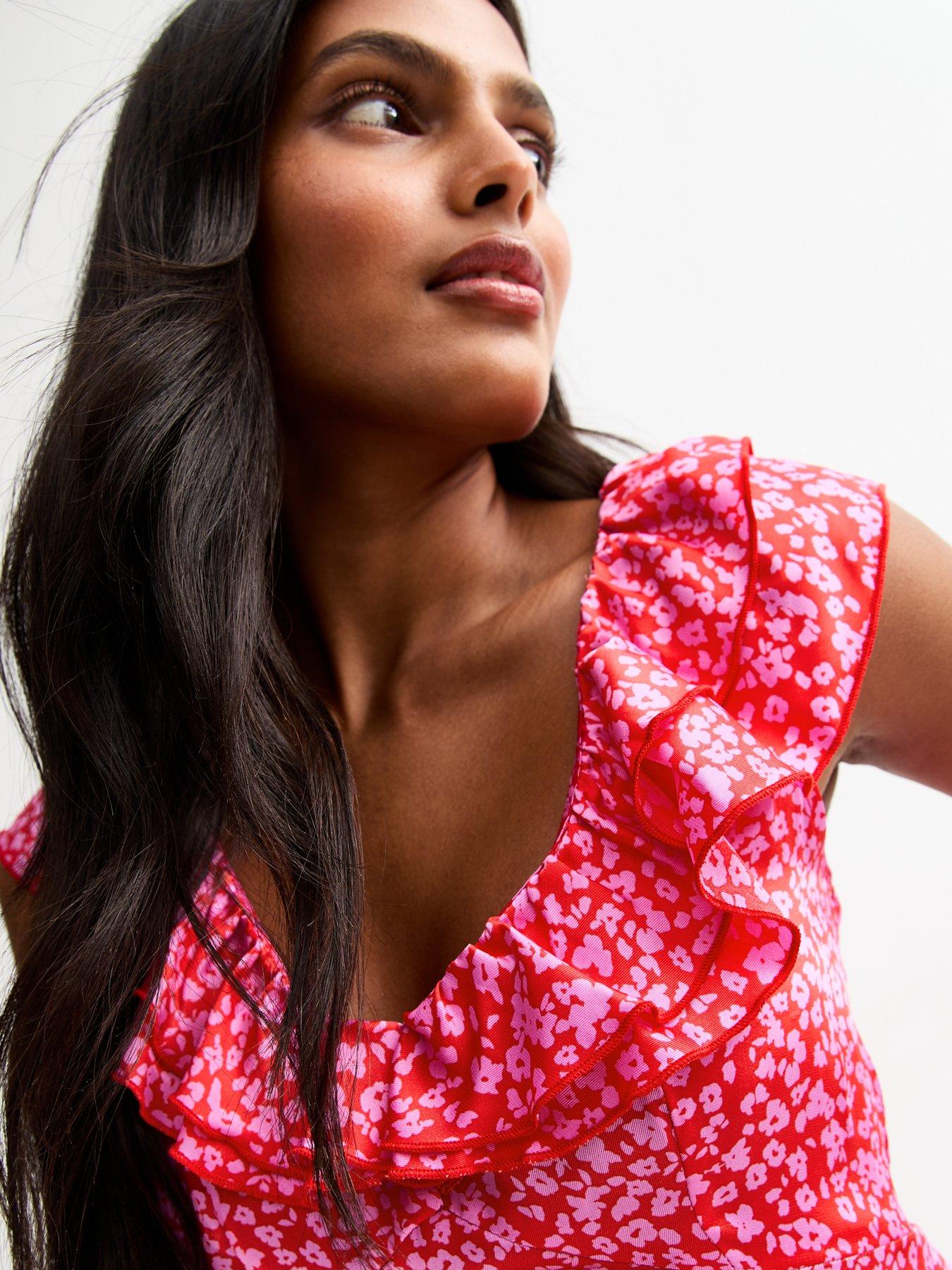 Image 4 of 4 of New Look Pink Floral Print Satin Midi Dress
