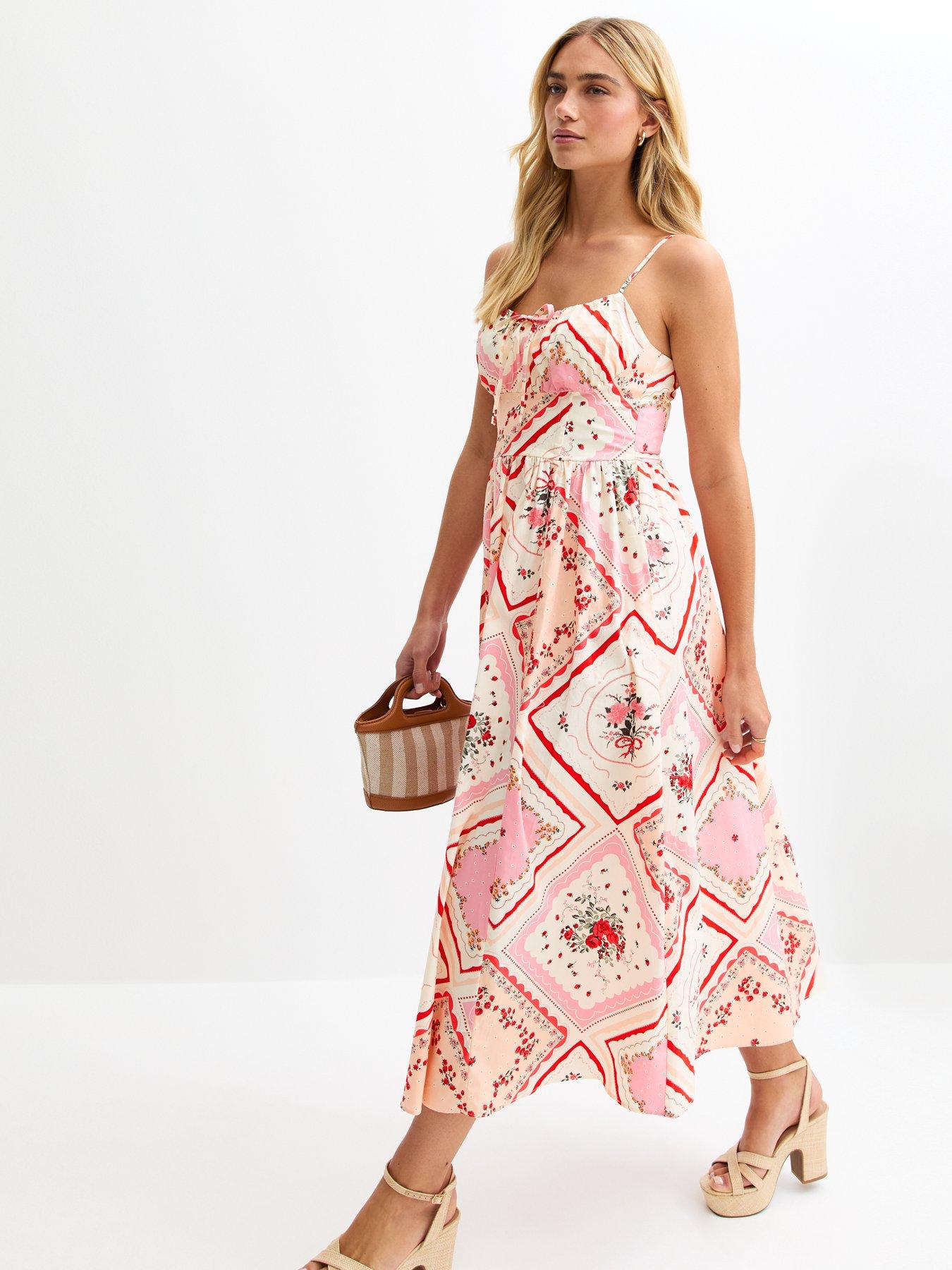 Image 1 of 5 of New Look Patchwork Print Corset Midi Dress - Pink