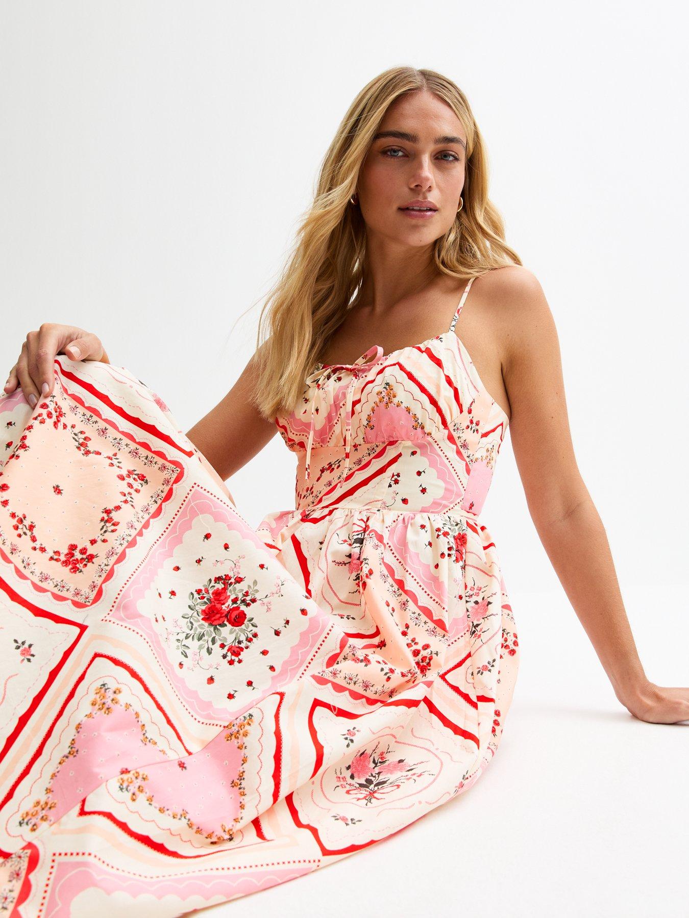 Image 5 of 5 of New Look Patchwork Print Corset Midi Dress - Pink