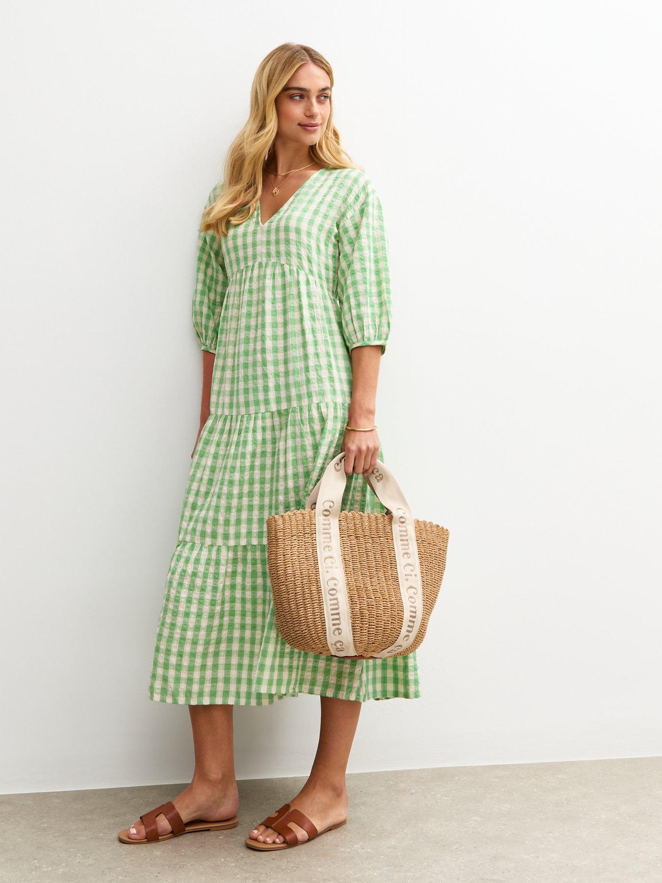 knee length dresses for ladies Prairie Dress Viyella Brown/Green Check  Bryceland's