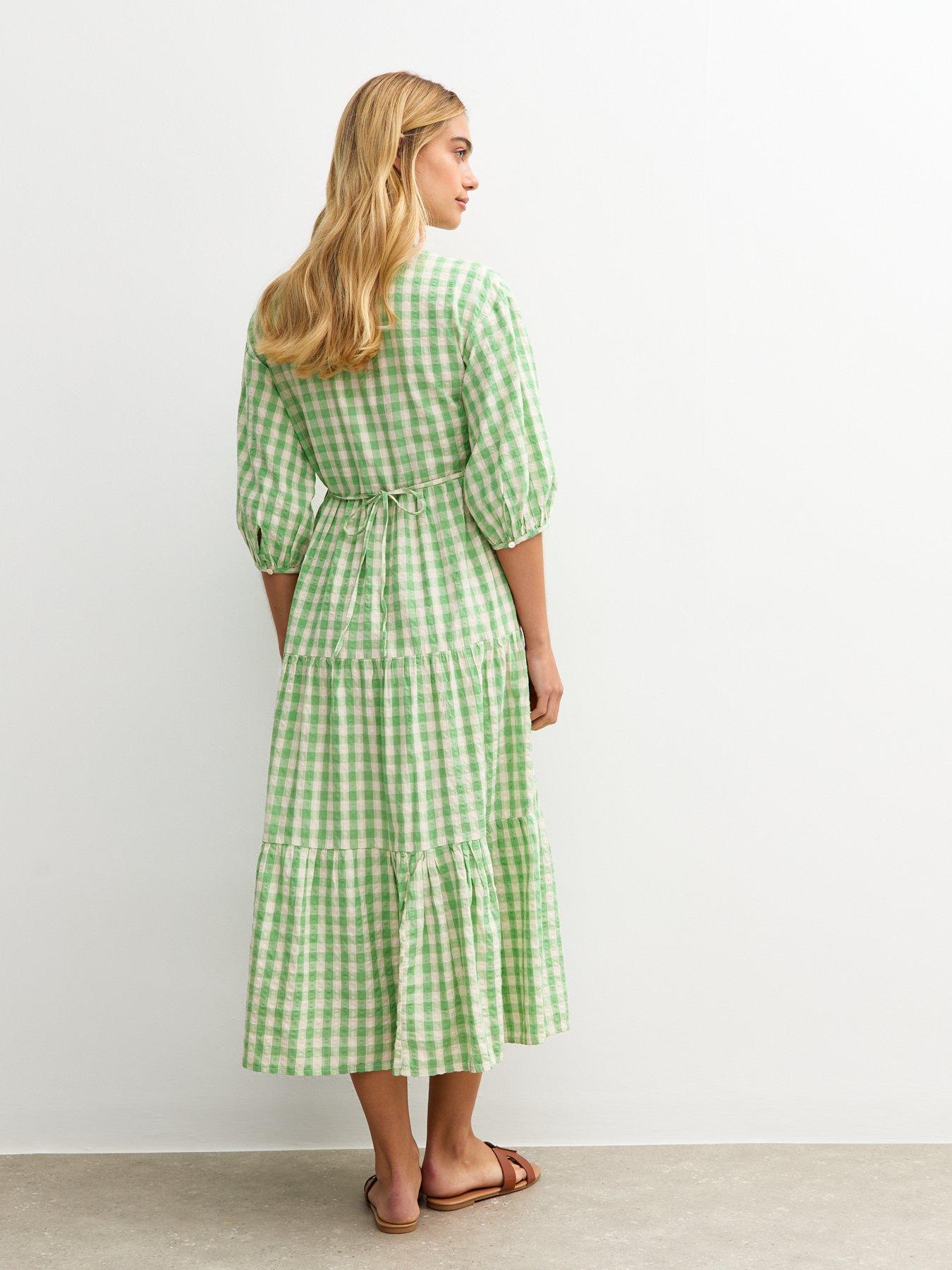 New Look Gingham Check Smock Midi Dress - Green | Very