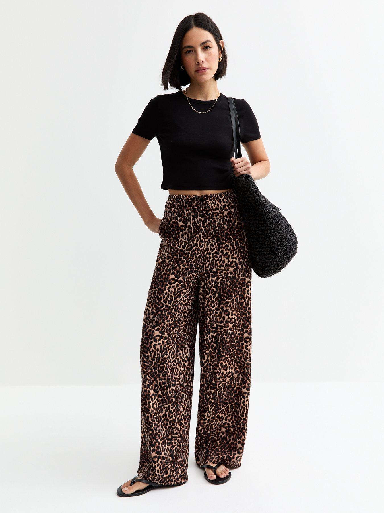 undefined Brown Leopard Print Wide Leg Trousers