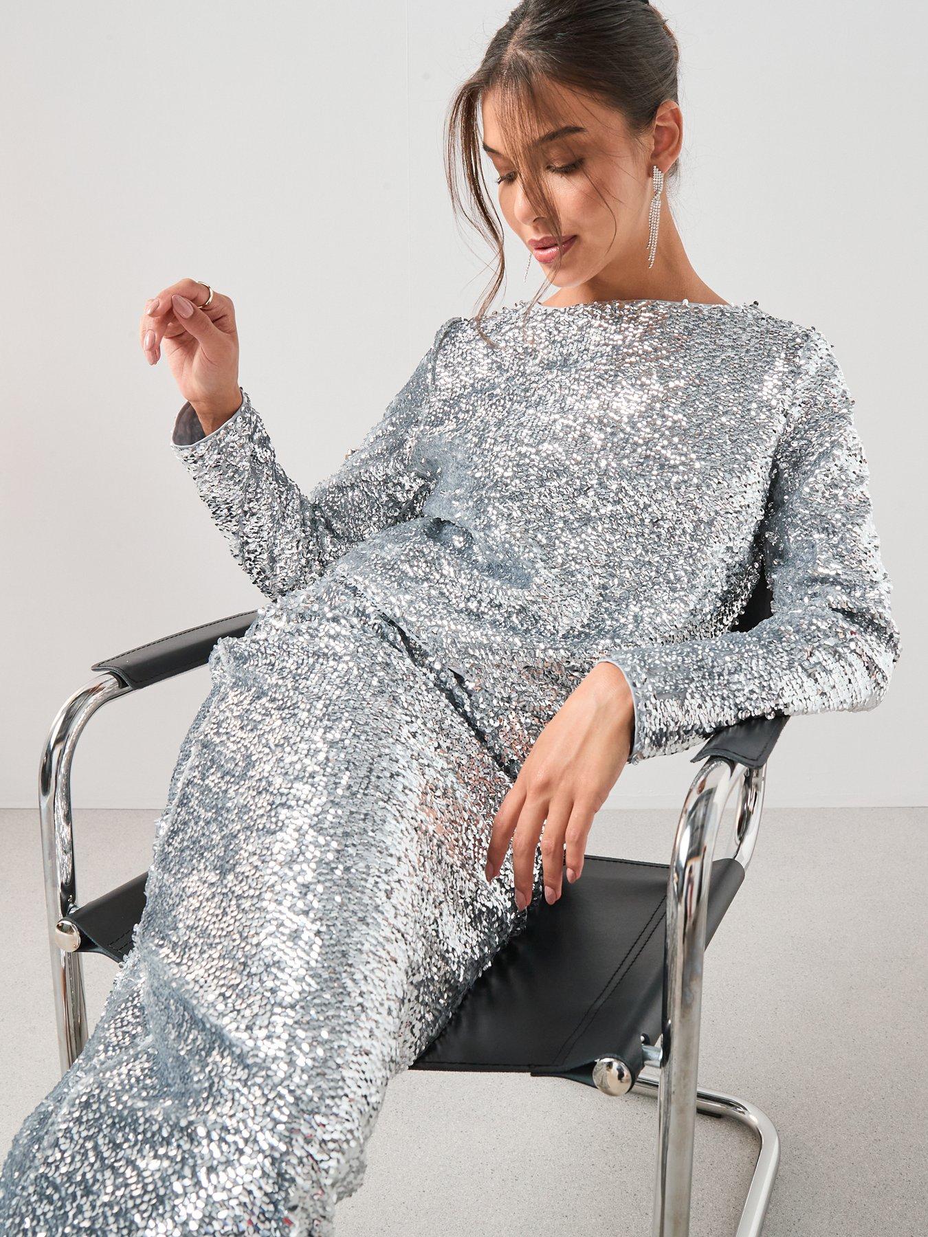 Image 5 of 6 of The Very Collection Fully Embellished Long Sleeve Crew Neck Top - Silver