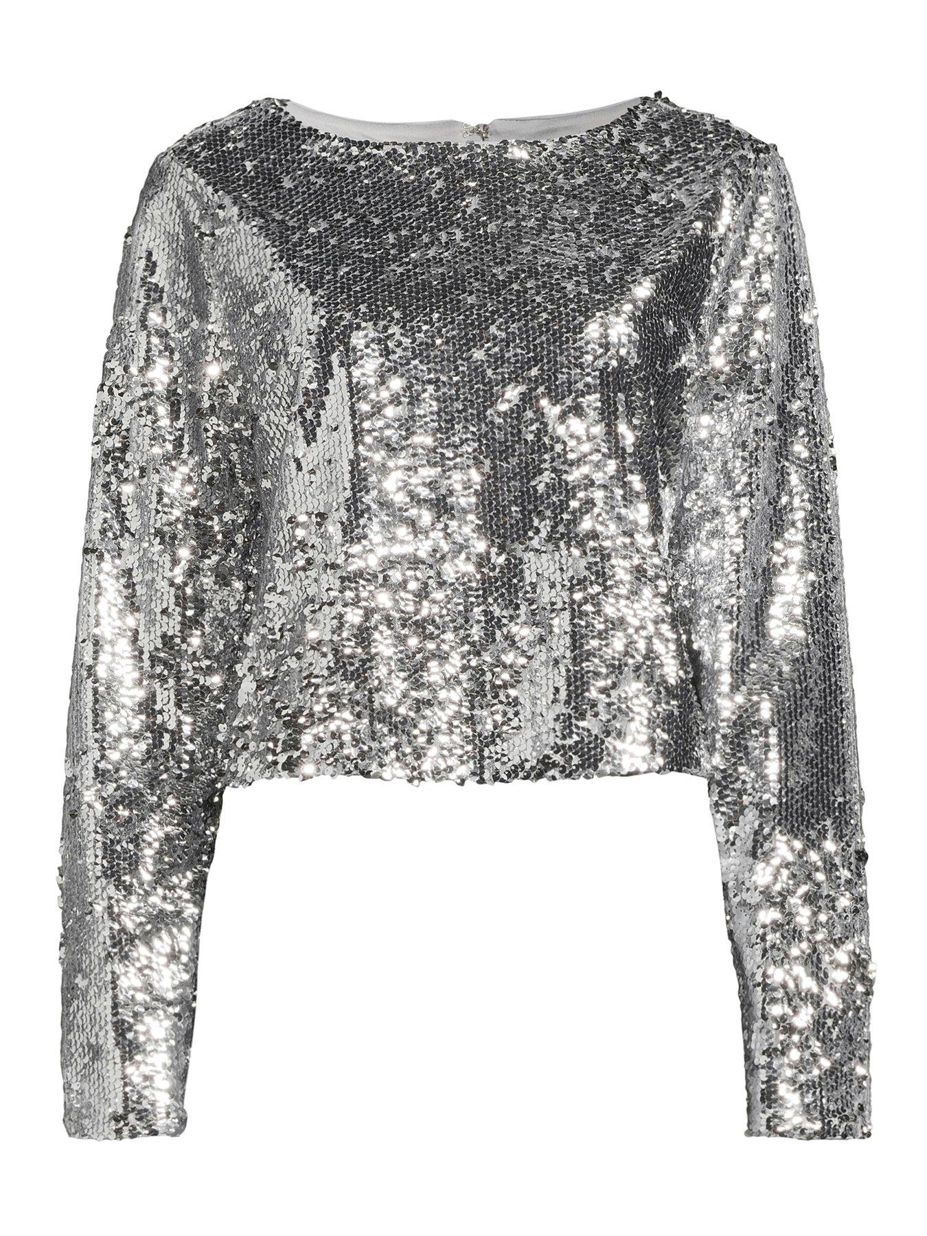 Image 6 of 6 of The Very Collection Fully Embellished Long Sleeve Crew Neck Top - Silver
