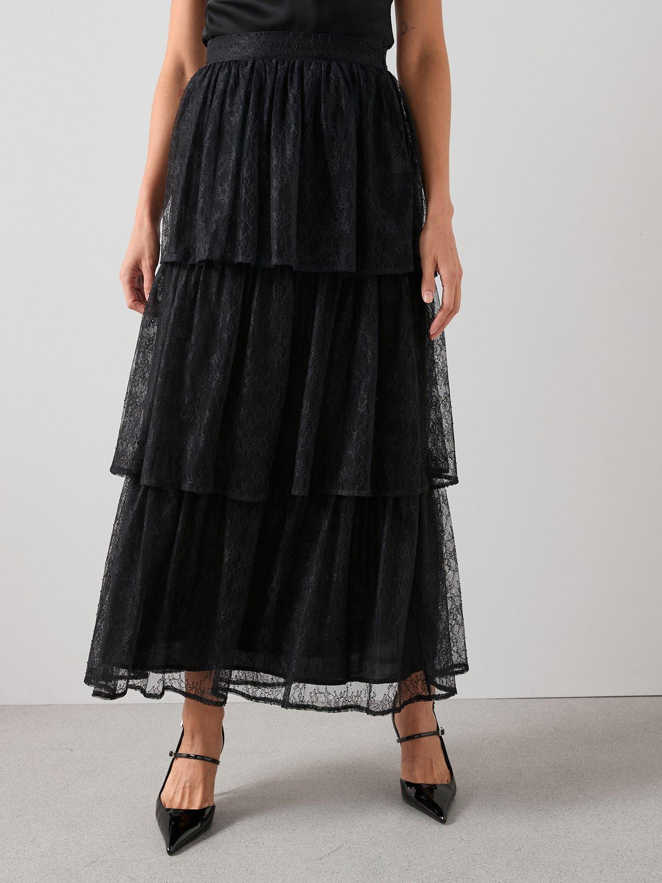 The Very Collection Lace Tiered Maxi Skirt - Black