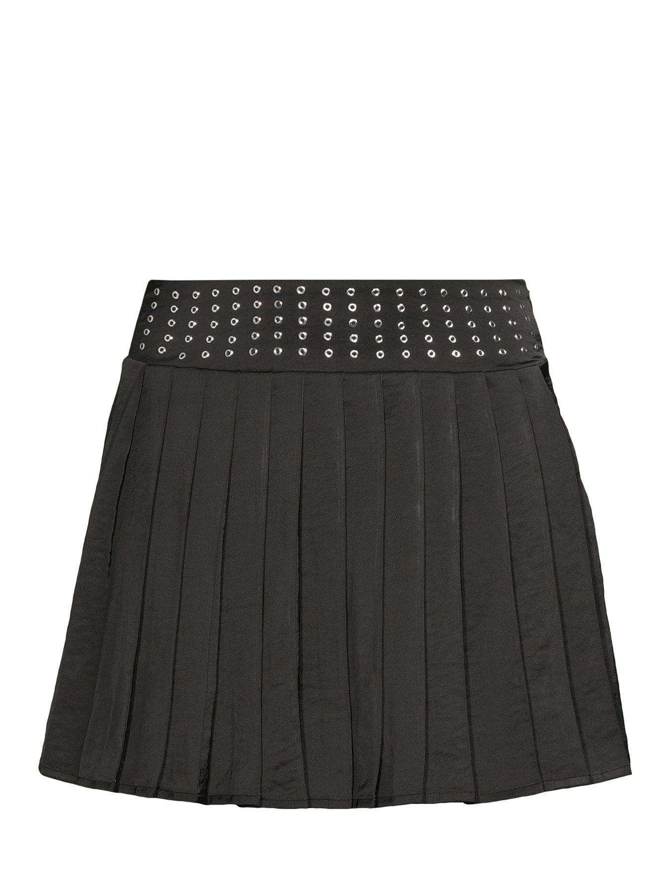 Image 7 of 7 of The Very Collection Statement Eyelet Pleated Mini Skirt - Black