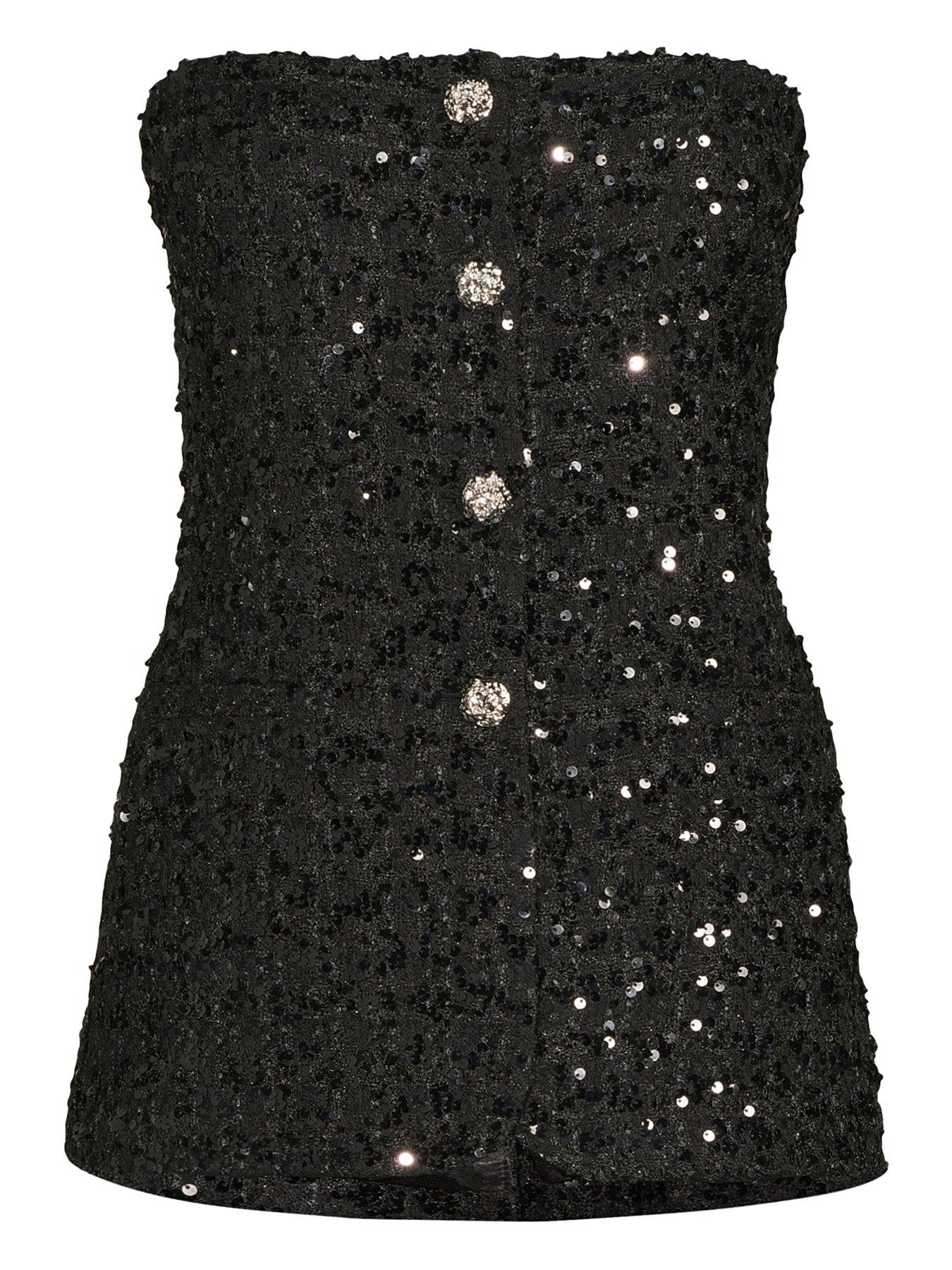 Image 6 of 6 of The Very Collection Sequin Boucle Bandeau Top - Black