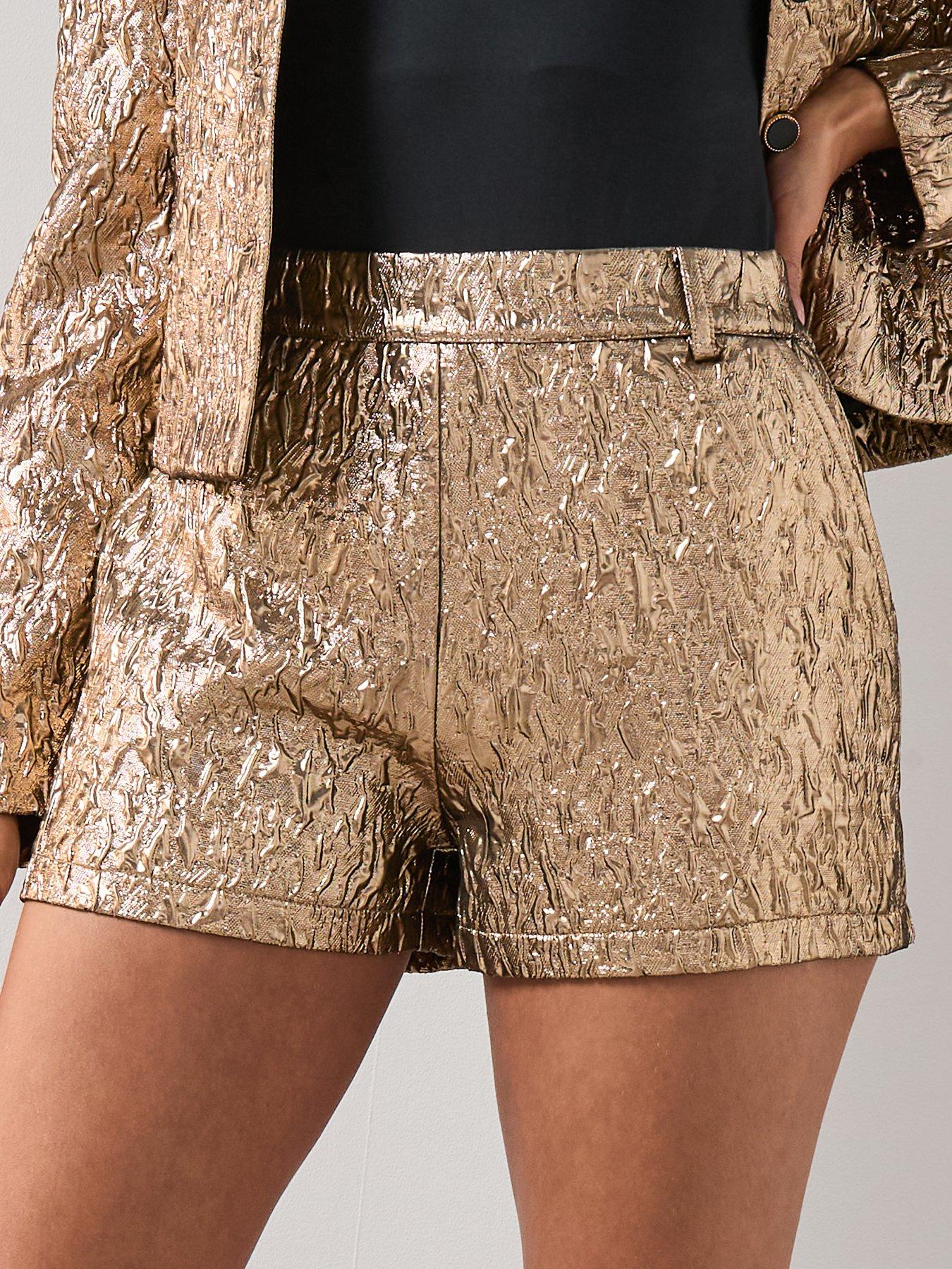 Image 4 of 6 of The Very Collection Textured Shorts - Gold
