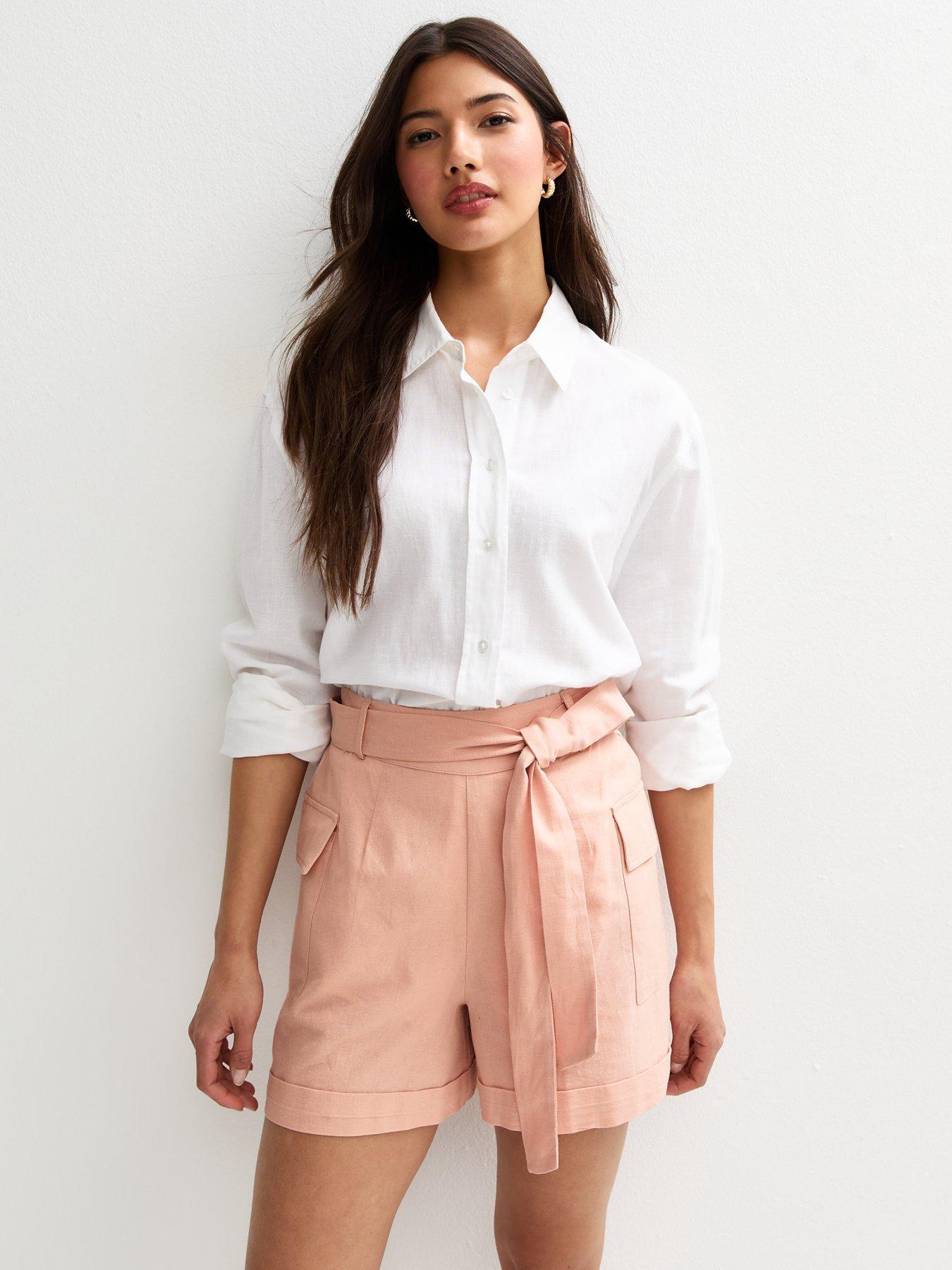 Image of New Look Tie Waist Utility Shorts - Pink