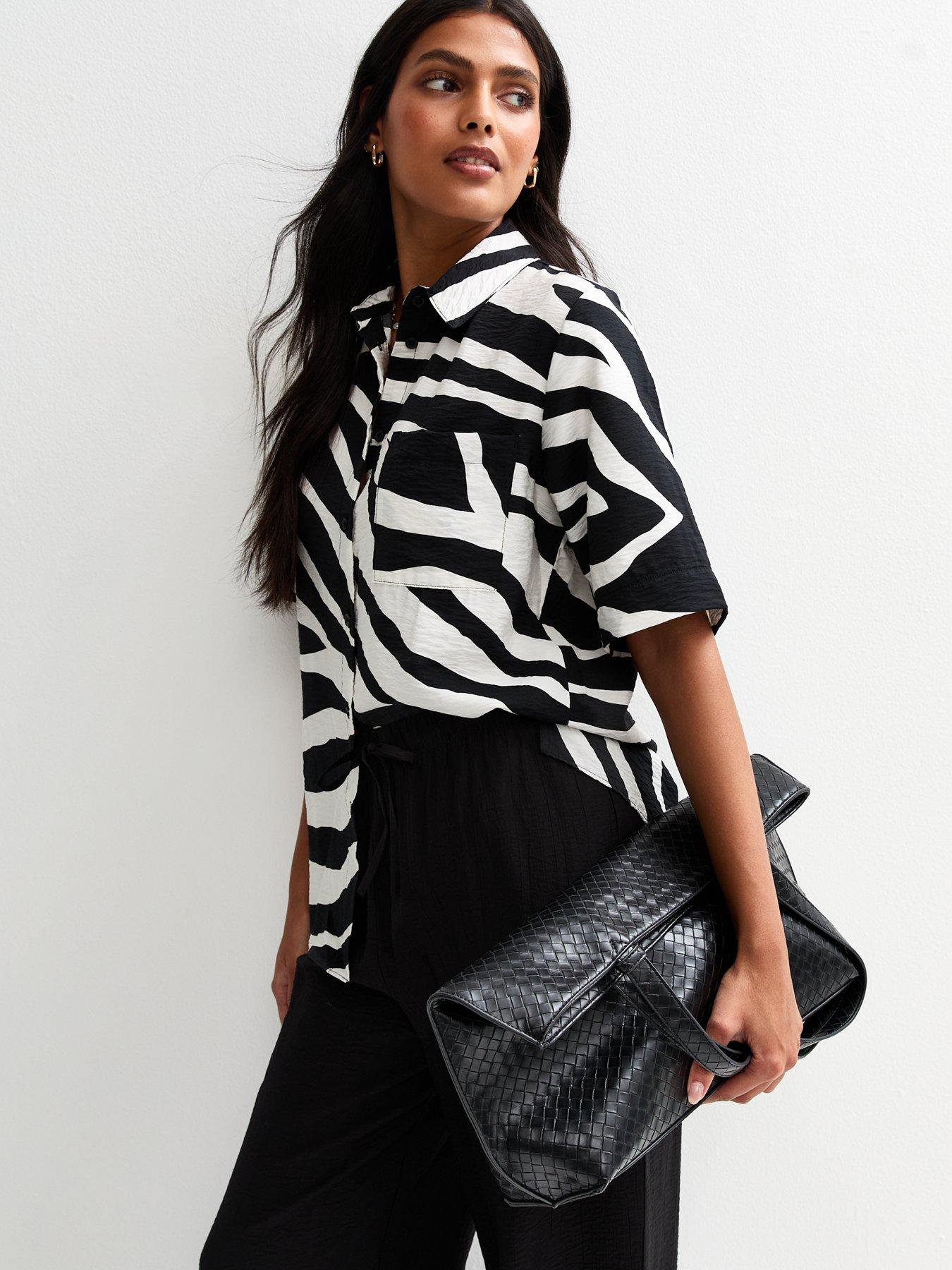 undefined Black Zebra Print Oversized Shirt - White