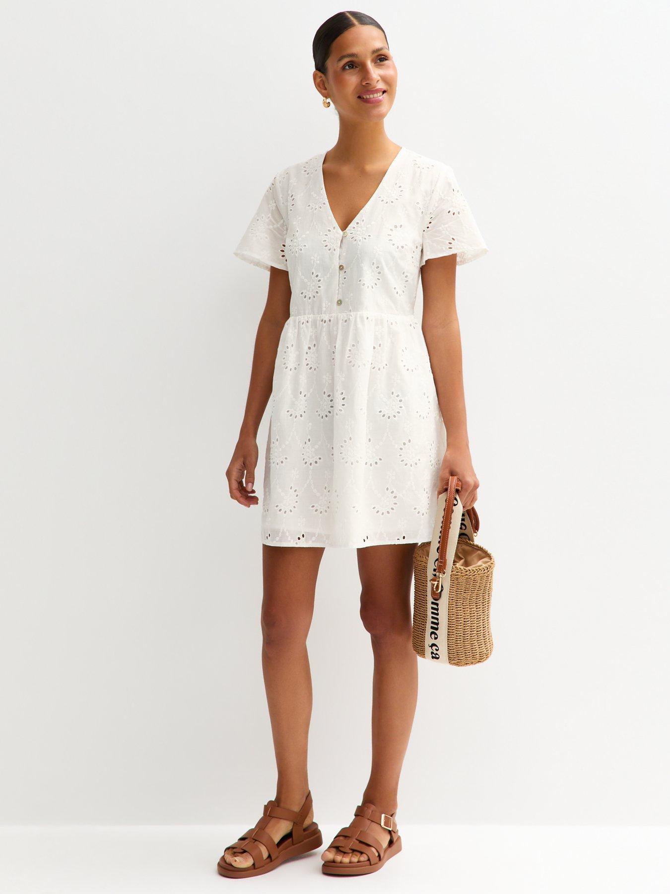 Modal Broderie Anglaise Halterneck Mini Dress in White