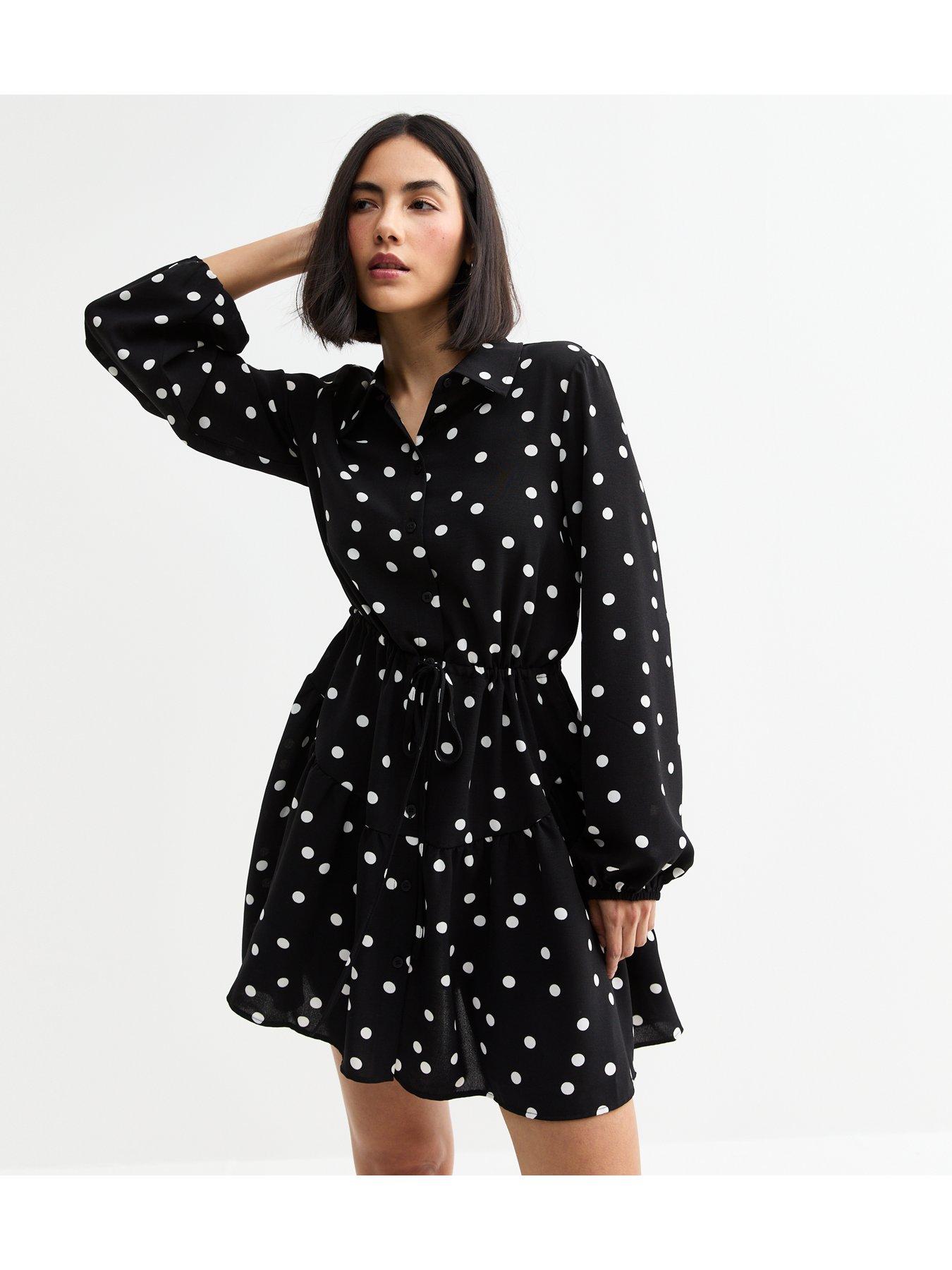 New Look Polka Dot Belted Mini Shirt Dress Black Very